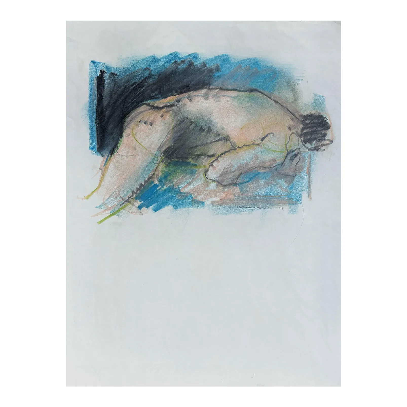 Late 20th Century Jack Meanwell Prone Nude Figure, Oil Pastel | Chairish
