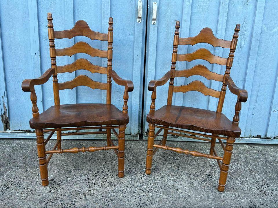 1960s Vintage Colonial S Bent Bros Solid Maple Ladder Back Armchairs Set of 2