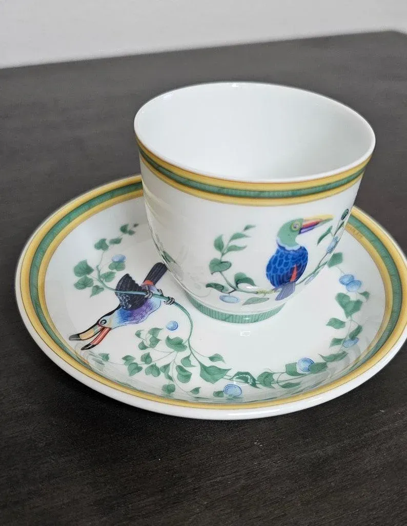 Hermes Paris Toucan Limoges Porcelain Cup & Dish