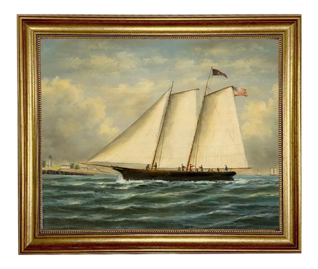 Contemporary American Nautical Reproduction Print on Canvas, Framed 19