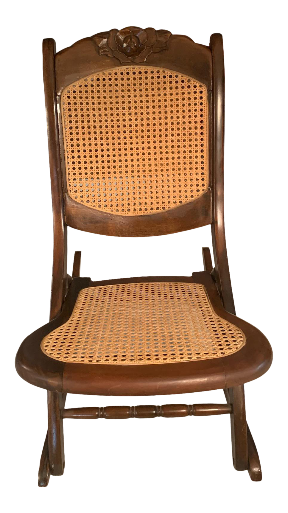 Vintage Folding Wooden Rocking Chair with Cane Seat and Back Chairish
