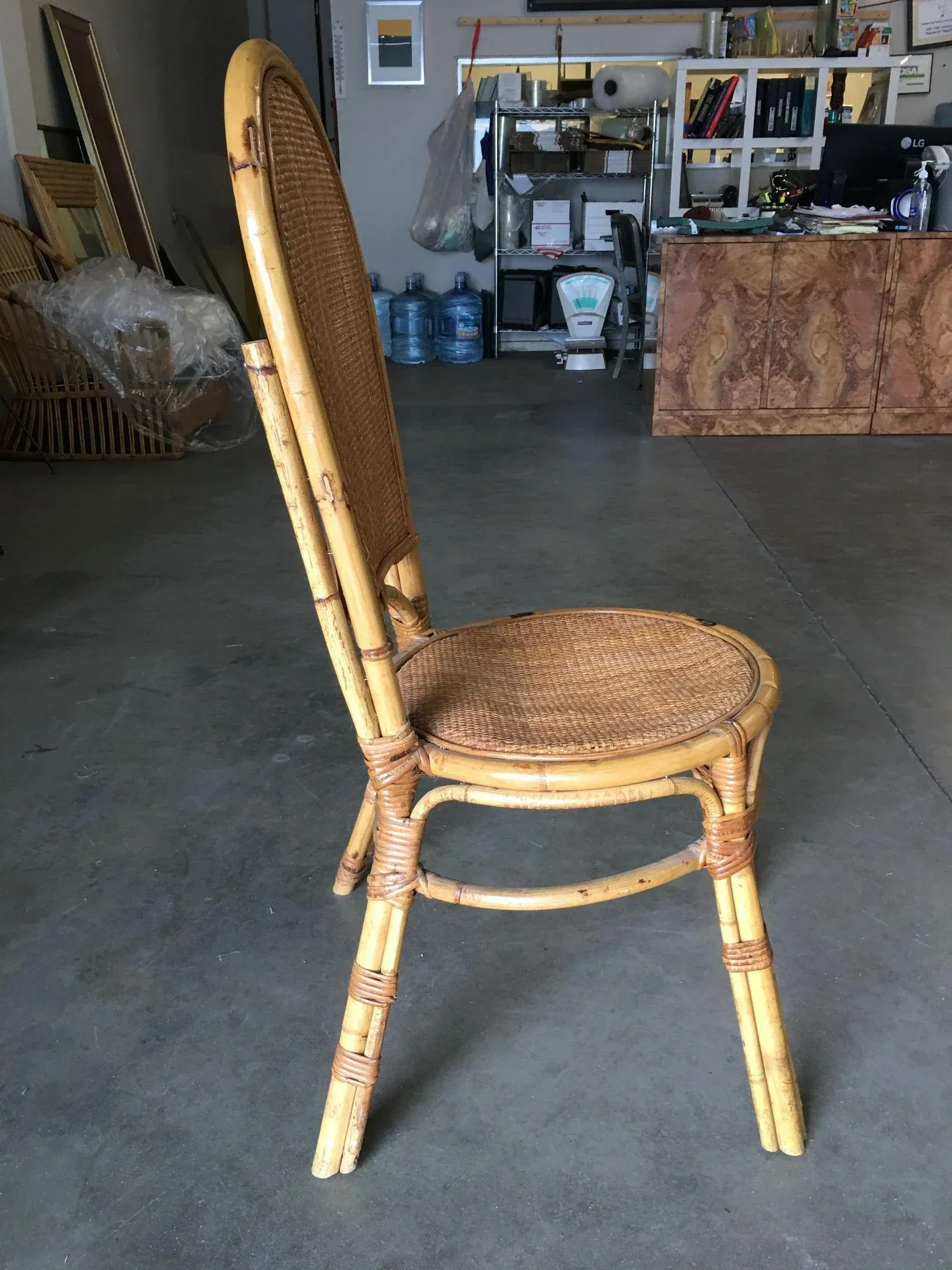 Restored Vintage Rattan Side Chair W/ Large Wicker Fan Back and Seat