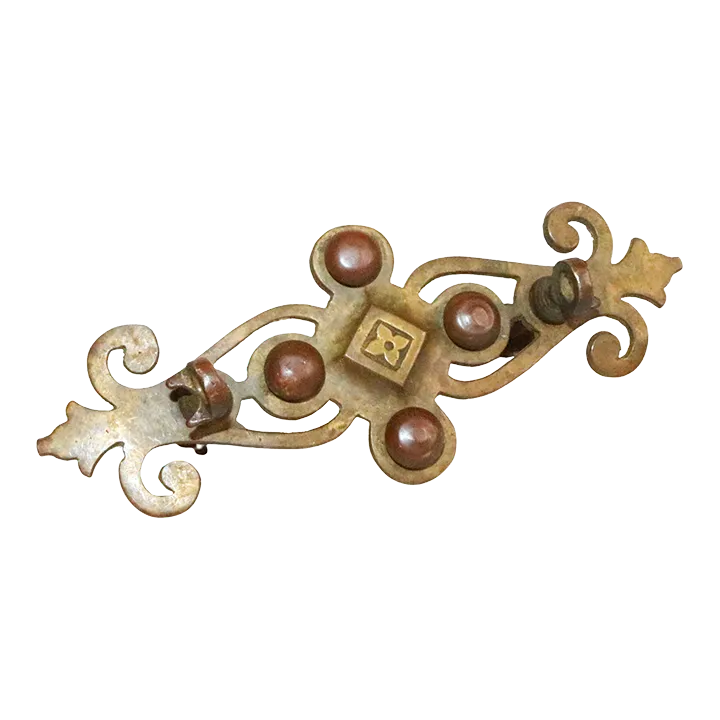 Antique Early 20th Century Brass & Copper Drawer Pull Backplate With