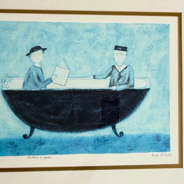 ポーラ・マッカードル “Book in the Bath” Paula McArdle, Original Artist Print, 