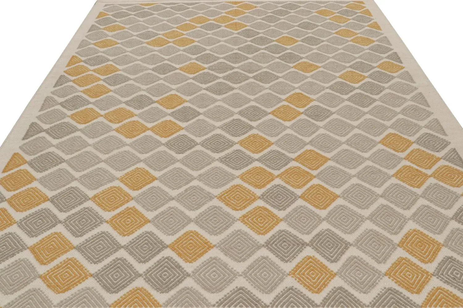 Rug & Kilim’s Scandinavian Style Rug in Grey & Gold Patterns
