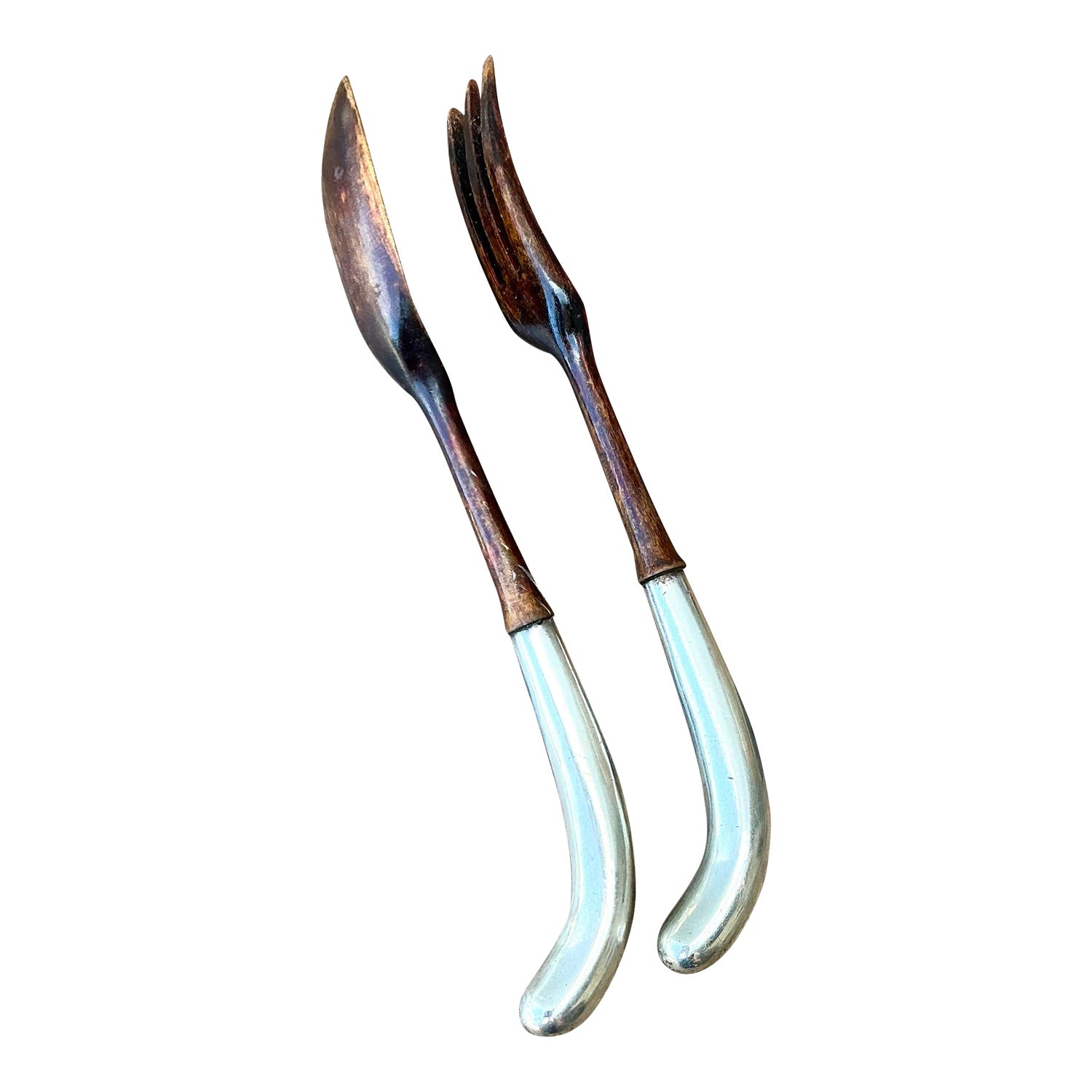 Vintage Sterling and Wood Salad Servers