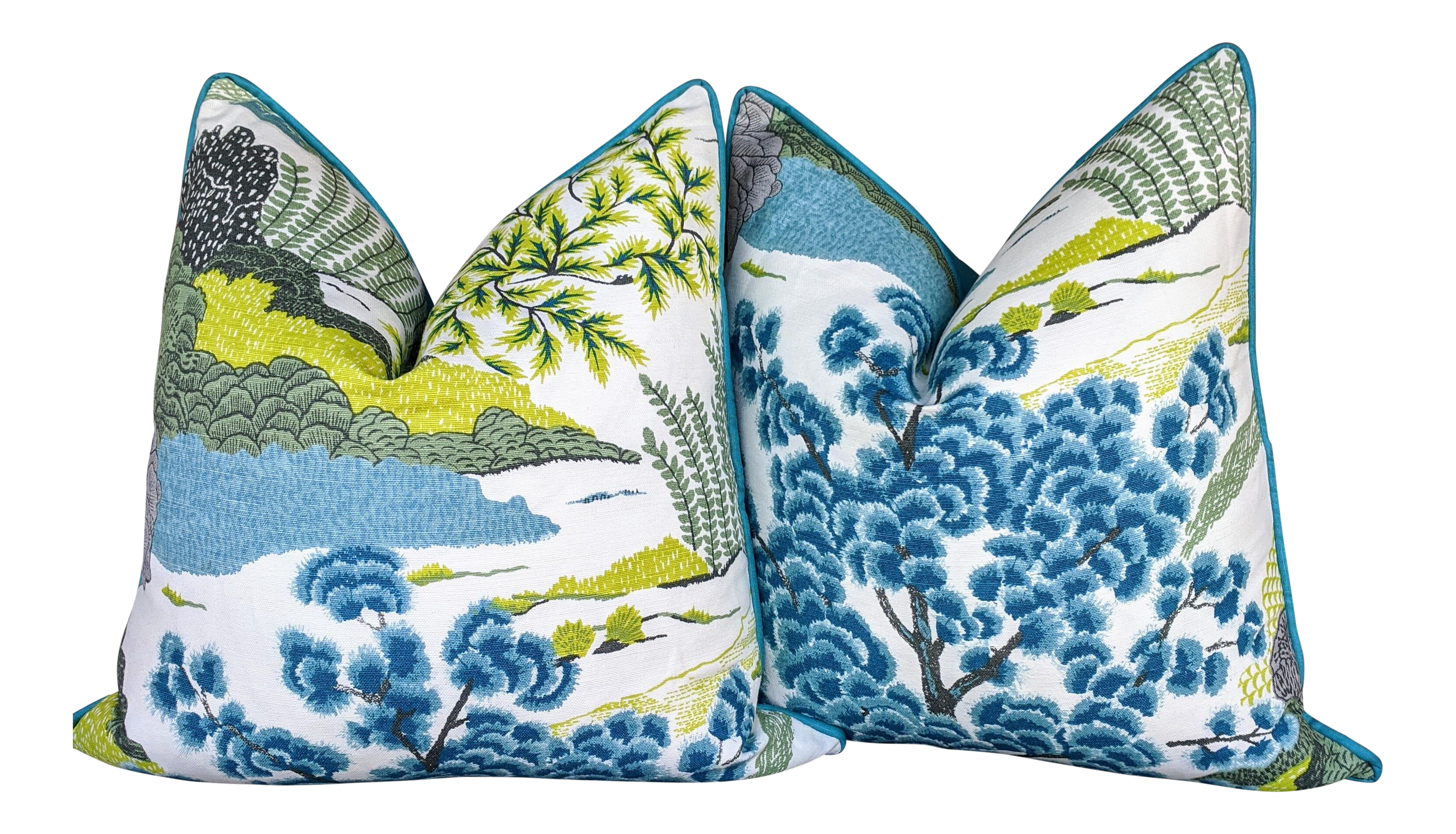 Chinoiserie Thibaut Daintree In Turquoise Chartreuse Pillows A Pair Chairish