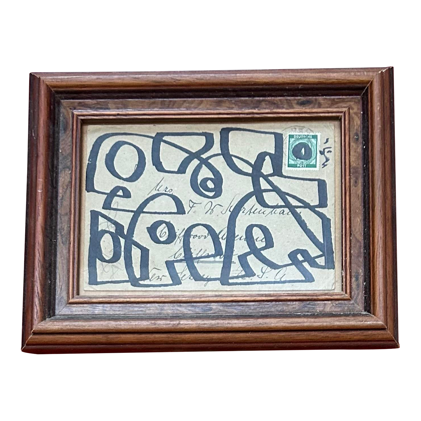 Contemporary Original Wayne Cunningham Abstract Marker Drawing on Vintage German Envelope