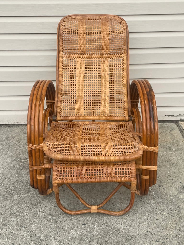 Vintage Paul Frankl Bamboo Style Pretzel Chaise Lounge Ottoman Set