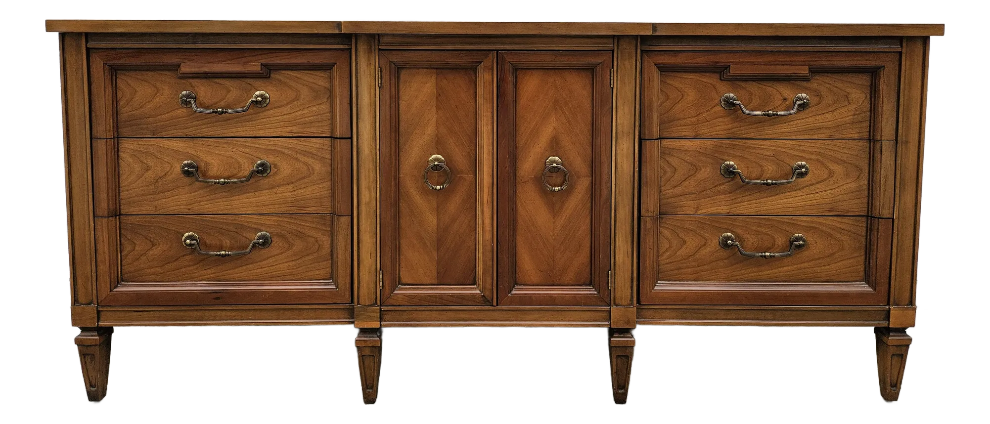 Mid-Century Modern Neoclassical Long Nine Drawer Dresser