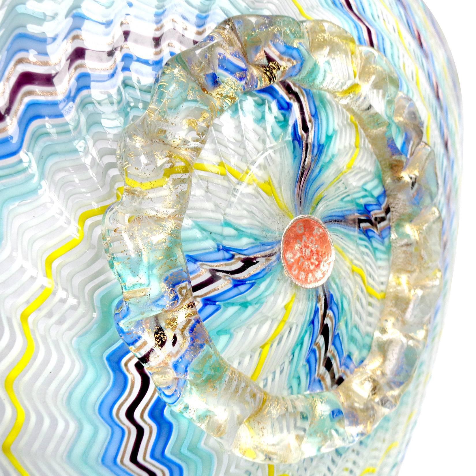⛰GlasFliesenmalerei 【Novembertag】 M.Horn Vintage Murano Dino Martens Zig Zag Optic Swirl Ribbons Gold