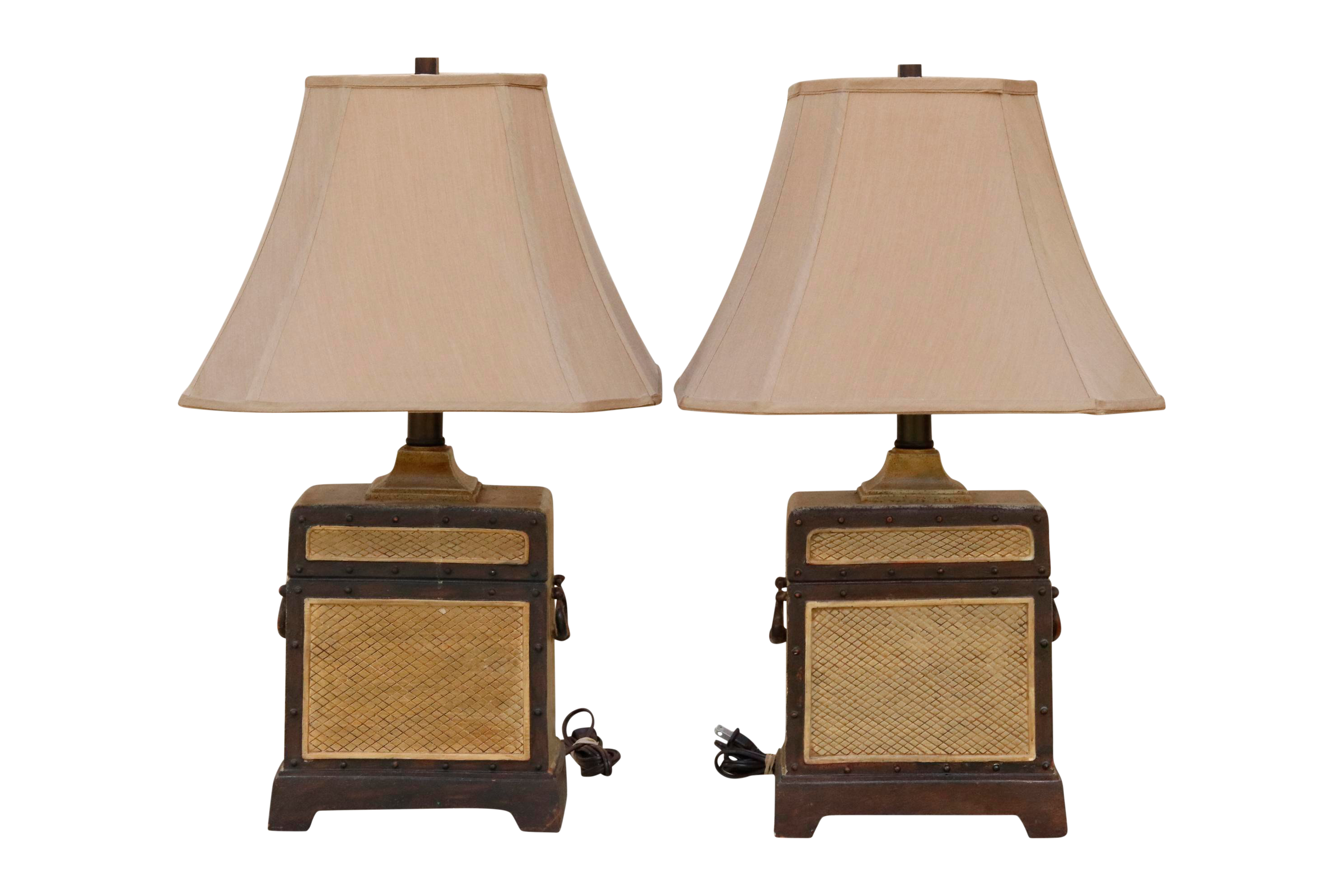 Campaign Style Table Lamps With Shades A Pair Chairish