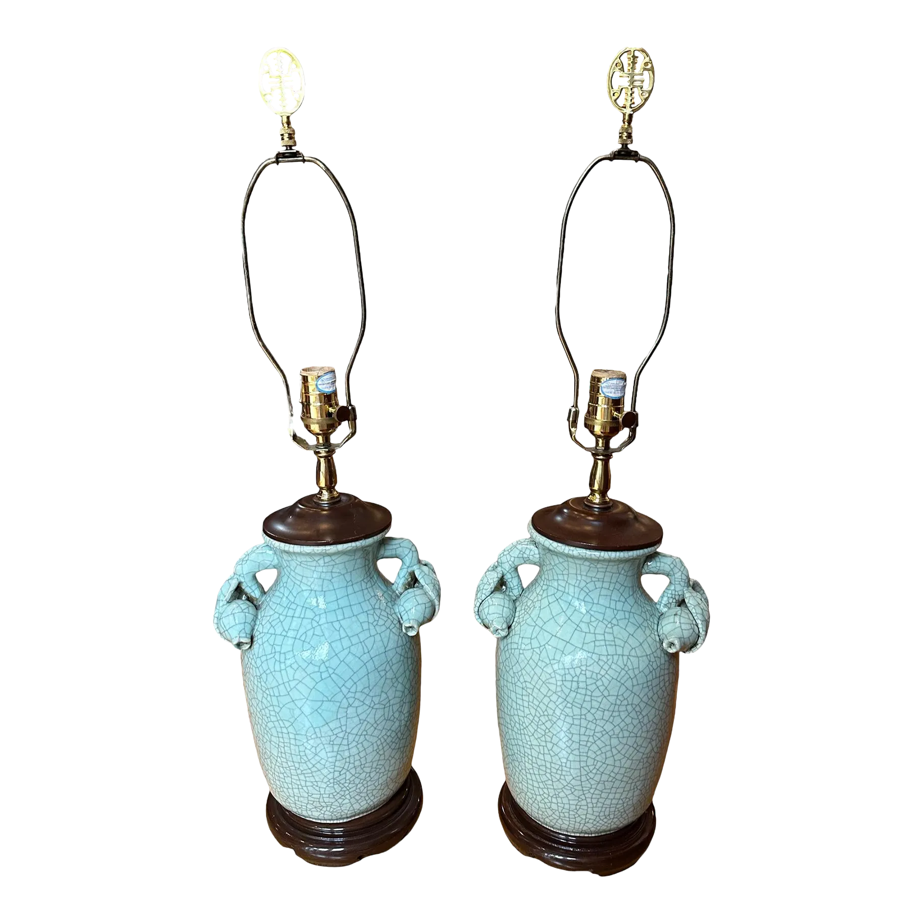 Late 20th Century Frederick Cooper CrackleGlazed Celadon Green Lamps