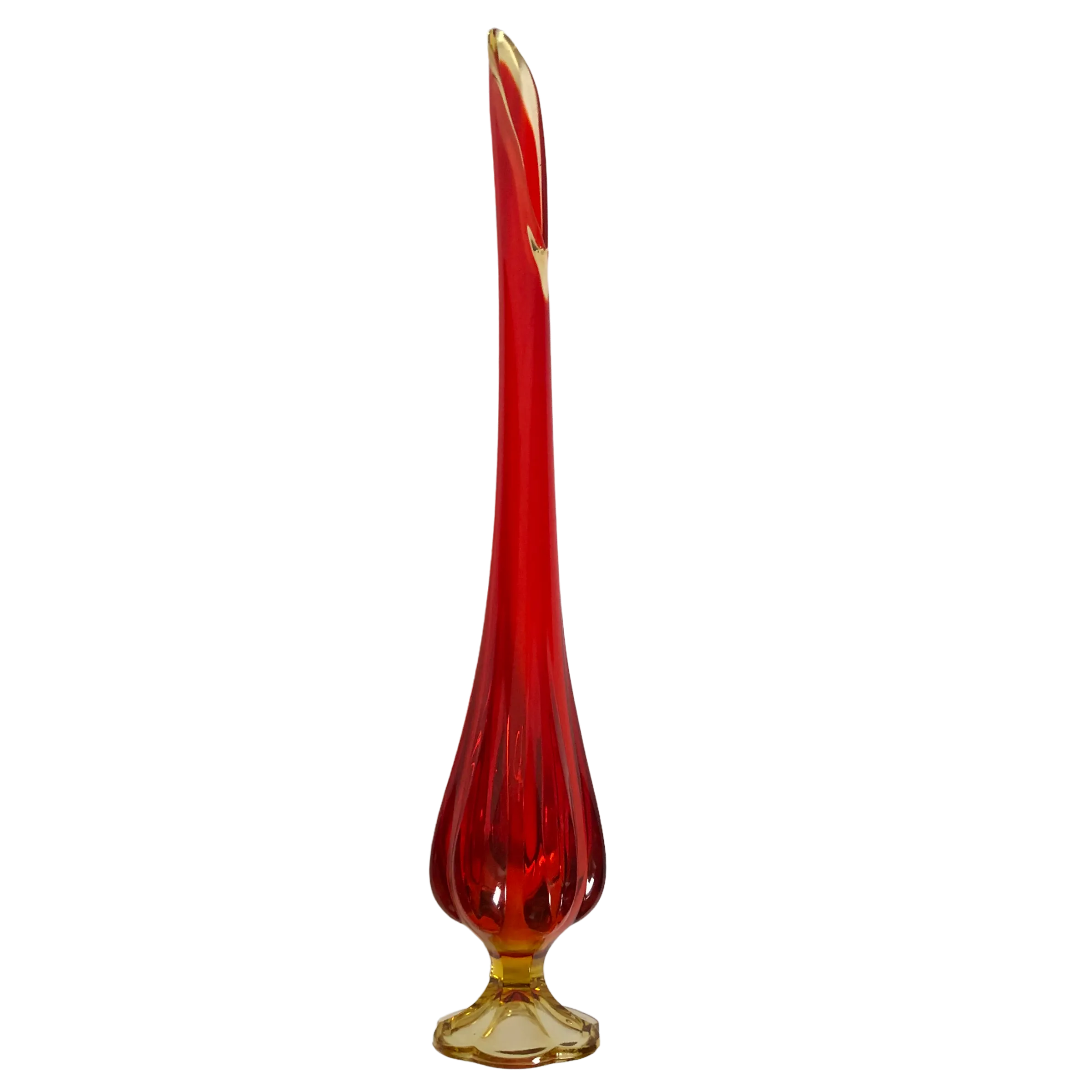 Late 20th Century Amberina Red & Yellow Art Glass Pedestal Vase