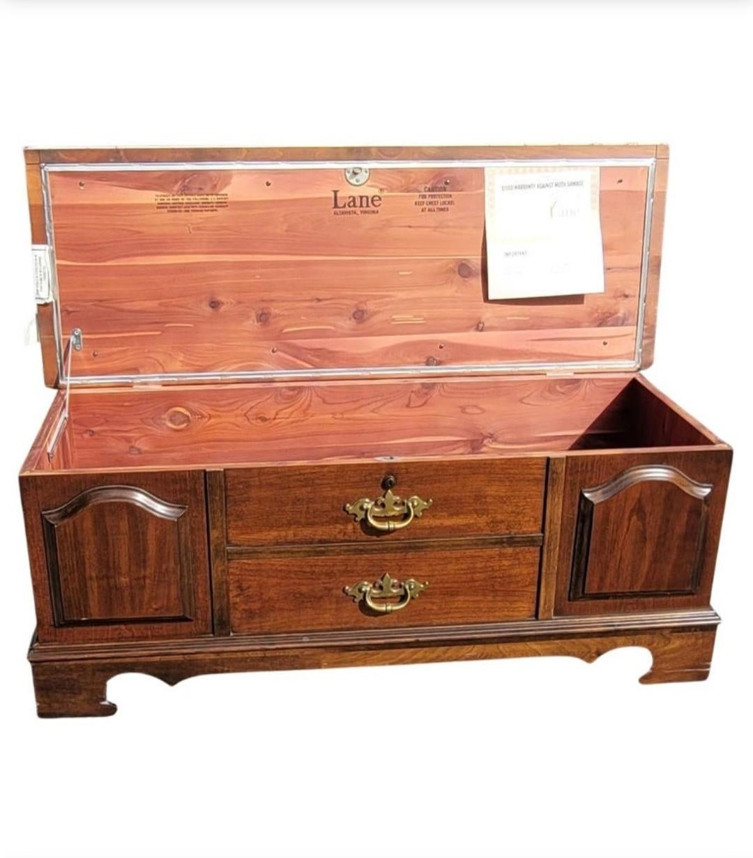 Lane Cedar Lined Cherry Upholstered Storage Bench Blanket Chest