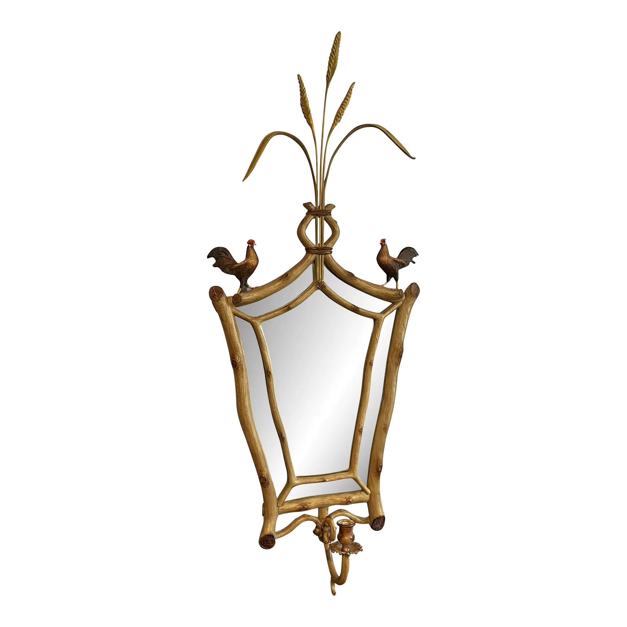 Early 21st Century Wall Mirror With Roosters on Faux Bois Frame by Carvers Guild Chairish