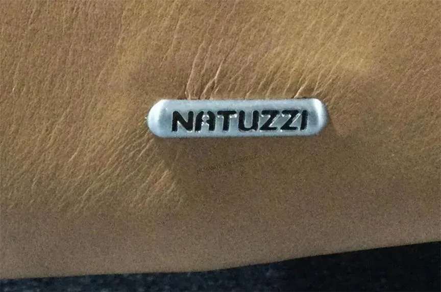 Natuzzi Italian Leather Chesterfield Sofa - Curved Nailhead Tufted