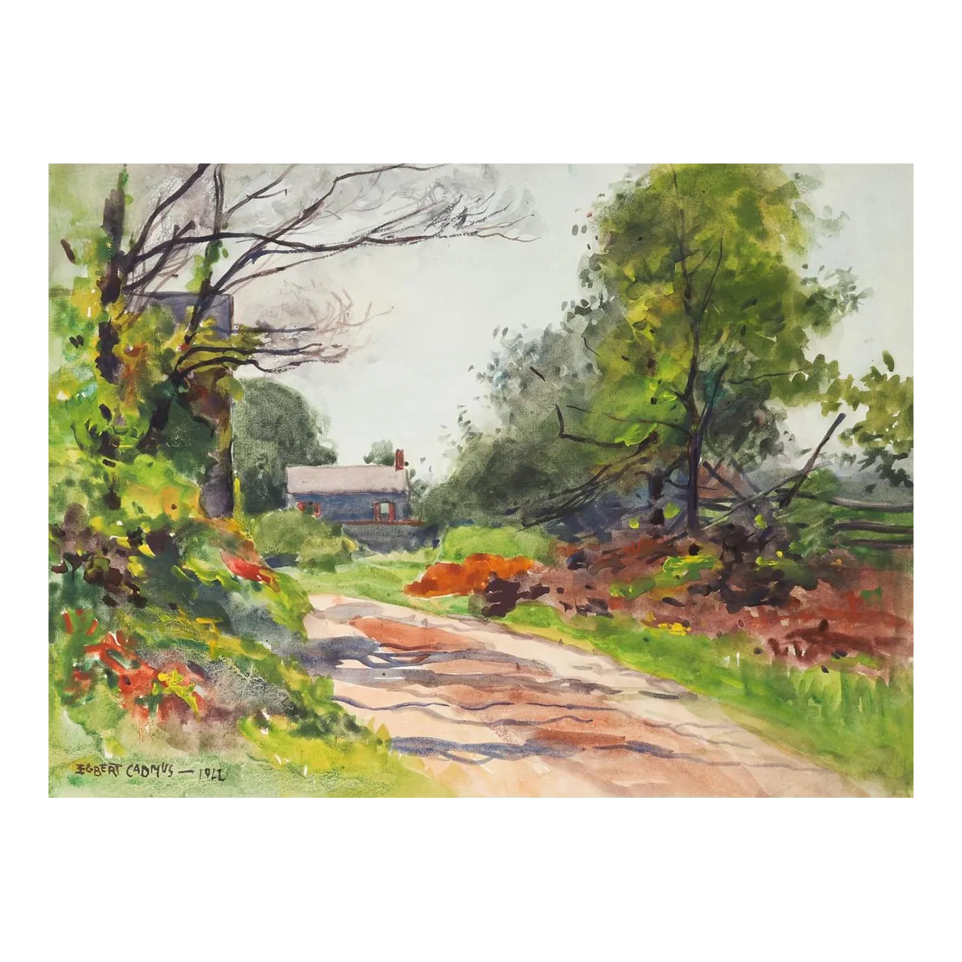 1922 New England Landscape Watercolor Painting by Egbert