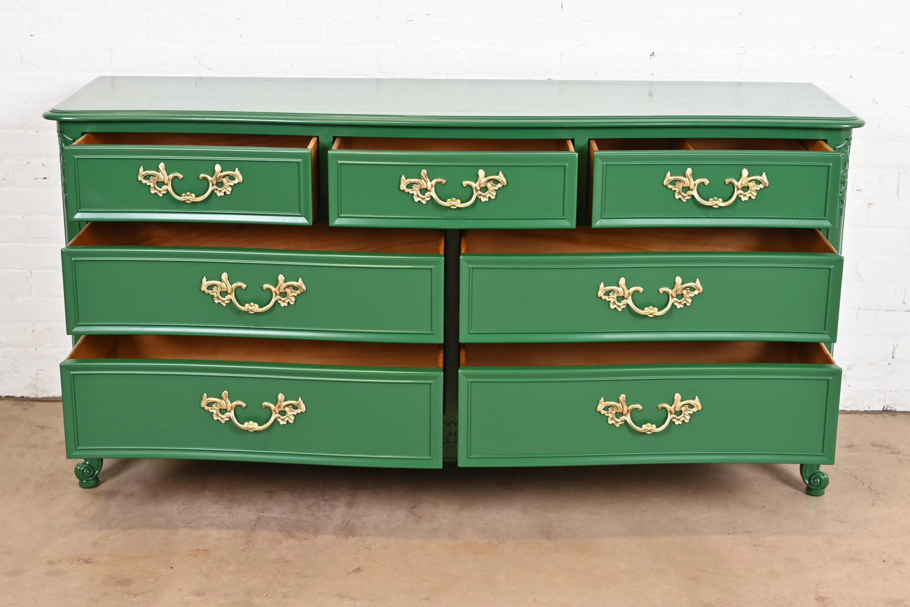 Kindel Furniture French Provincial Louis XV Green Lacquered Dresser, Newly  Refinished | Chairish