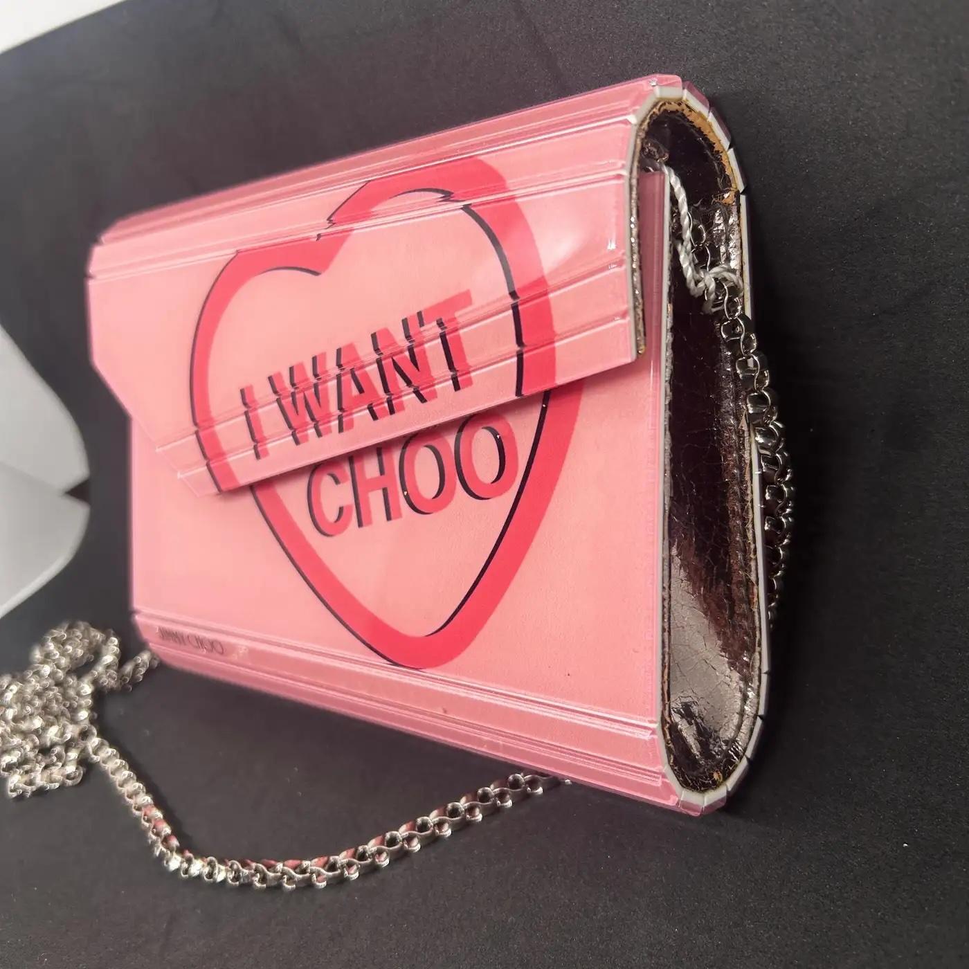 21st Century Jimmy Choo Pink Heart Acrylic Clutch Bag | Chairish