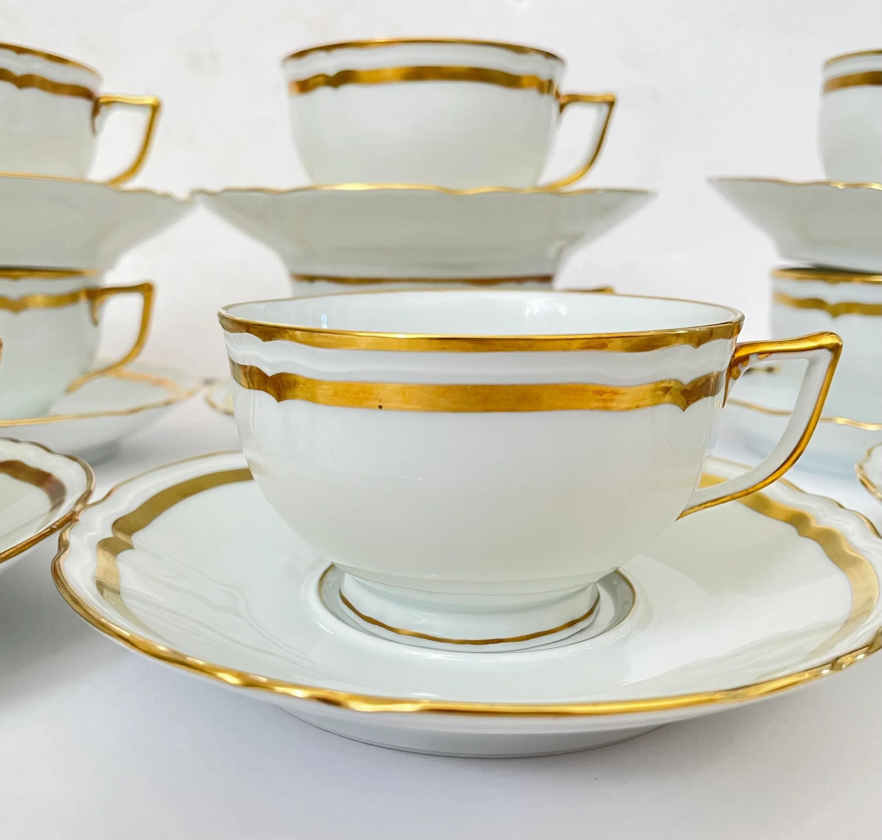 Set of 12 Ceralene Raynaud Limoges Marie Antoinette Gold and White