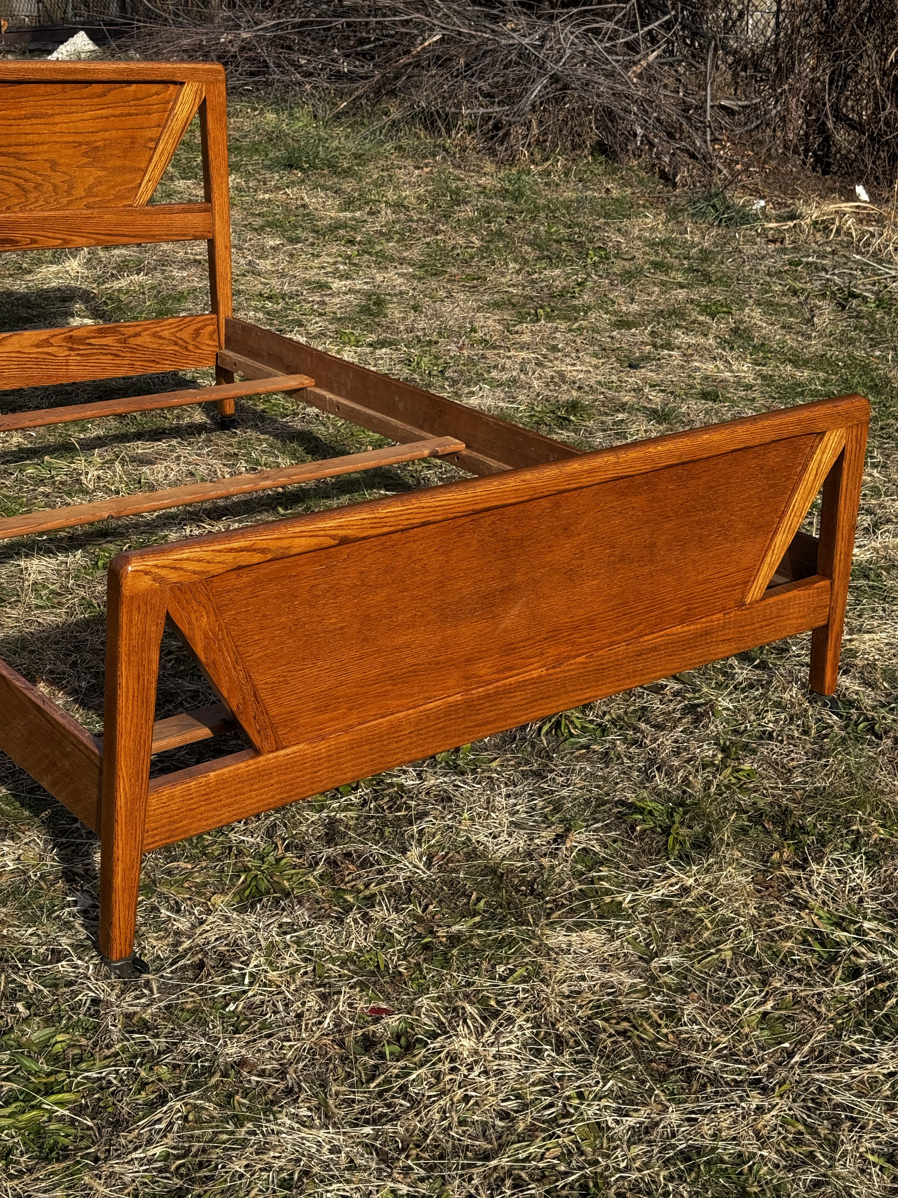 1950s Jack Van Der Molen Oak MCM Full Bed & Nightstand | Chairish