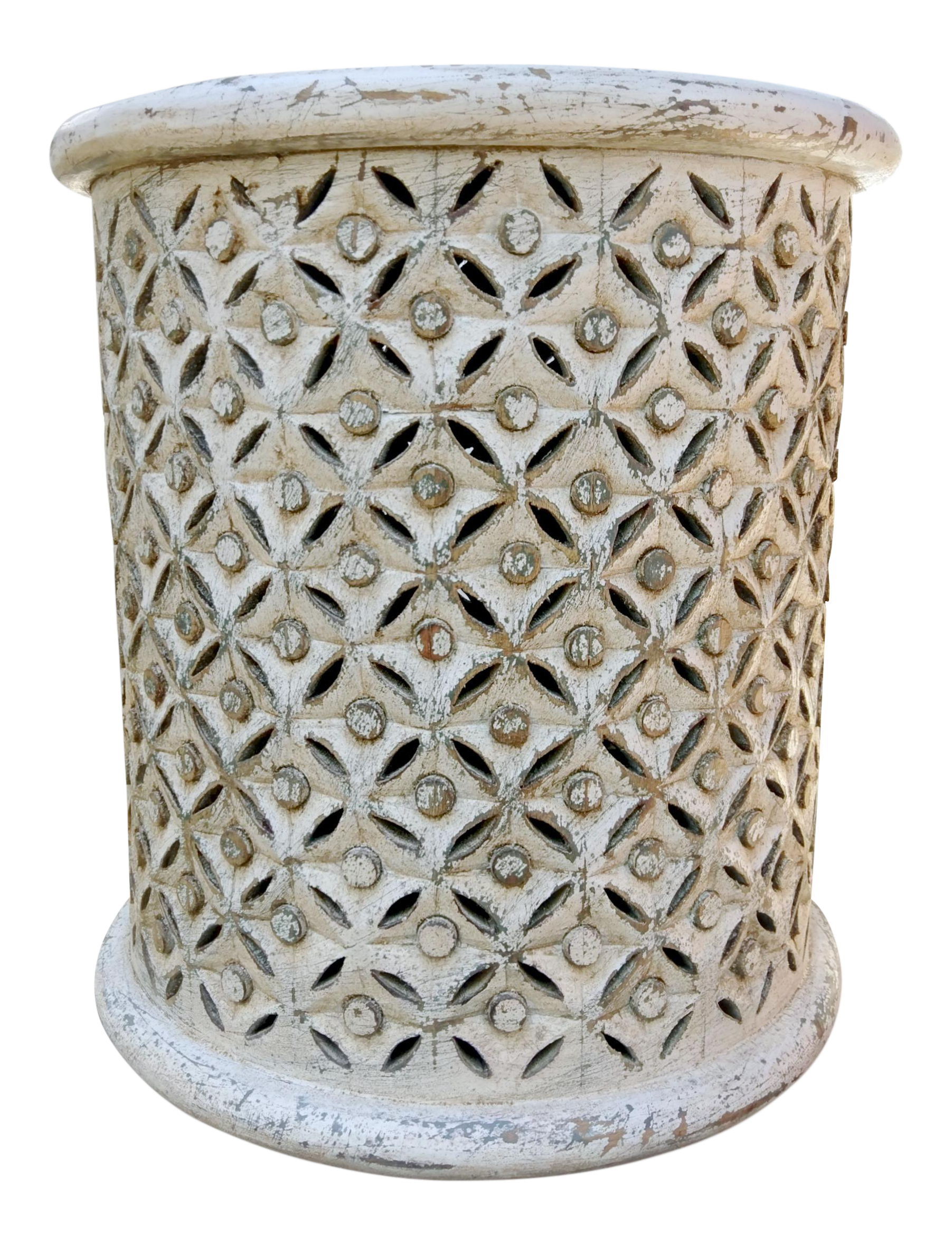 Distressed White Carved Side Table Chairish