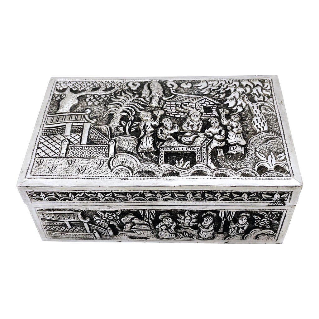 Antique Chinese Embossed Silver Table Box | Chairish