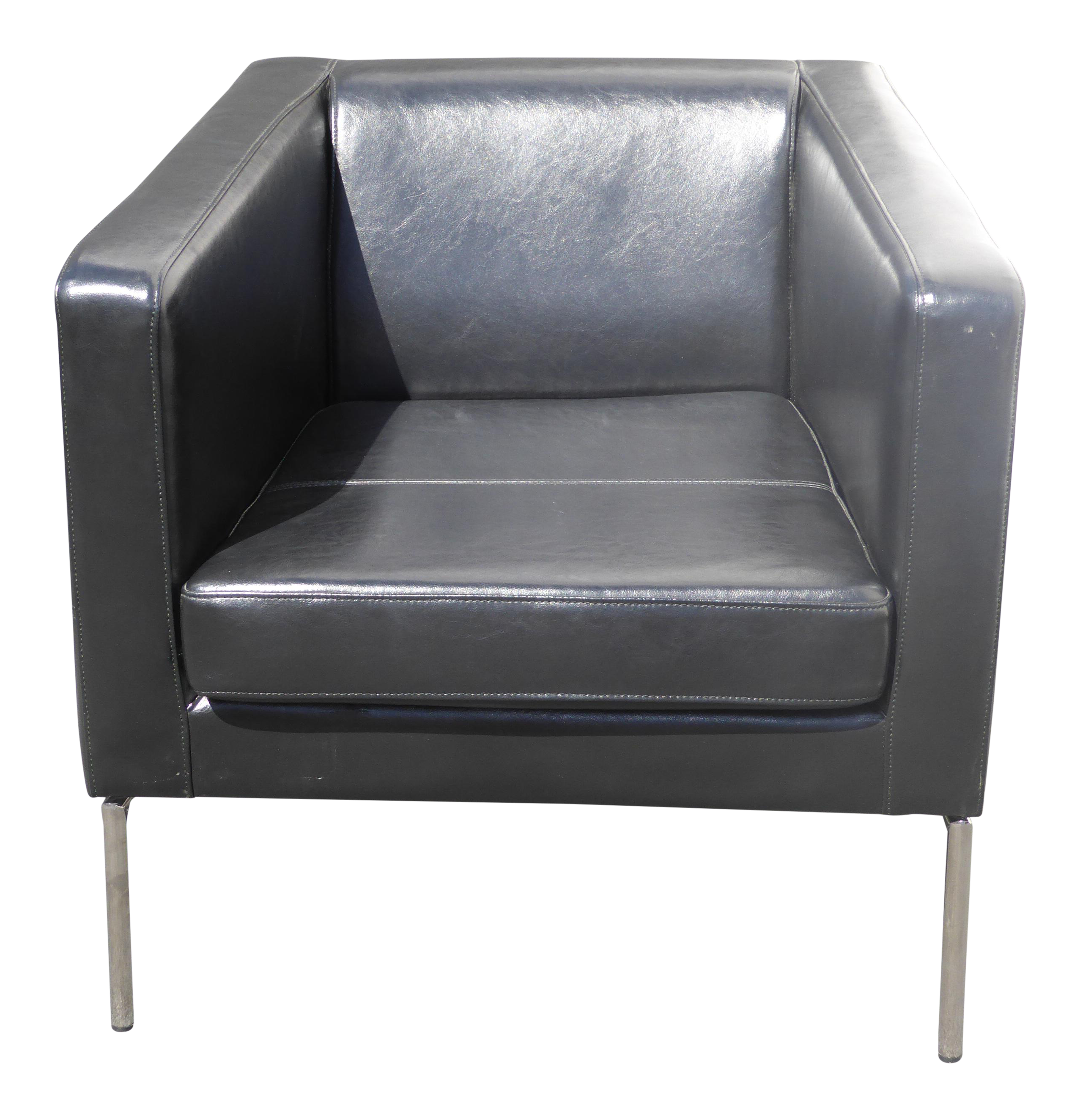Contemporary Black Leather Chrome Accent Chair Chairish