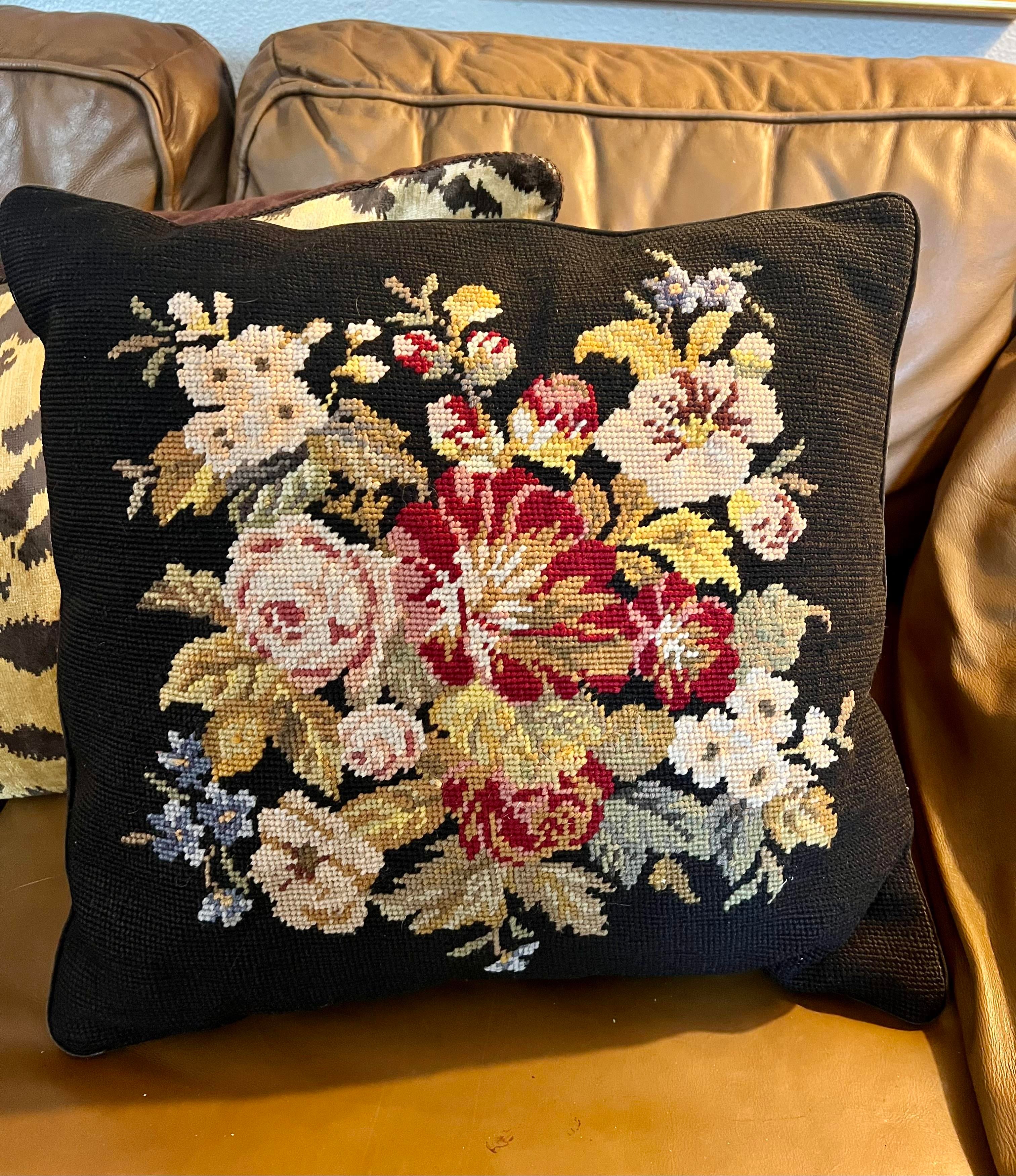 Group of Three Floral Needlepoint Pillows for sale at auction on 24th  January