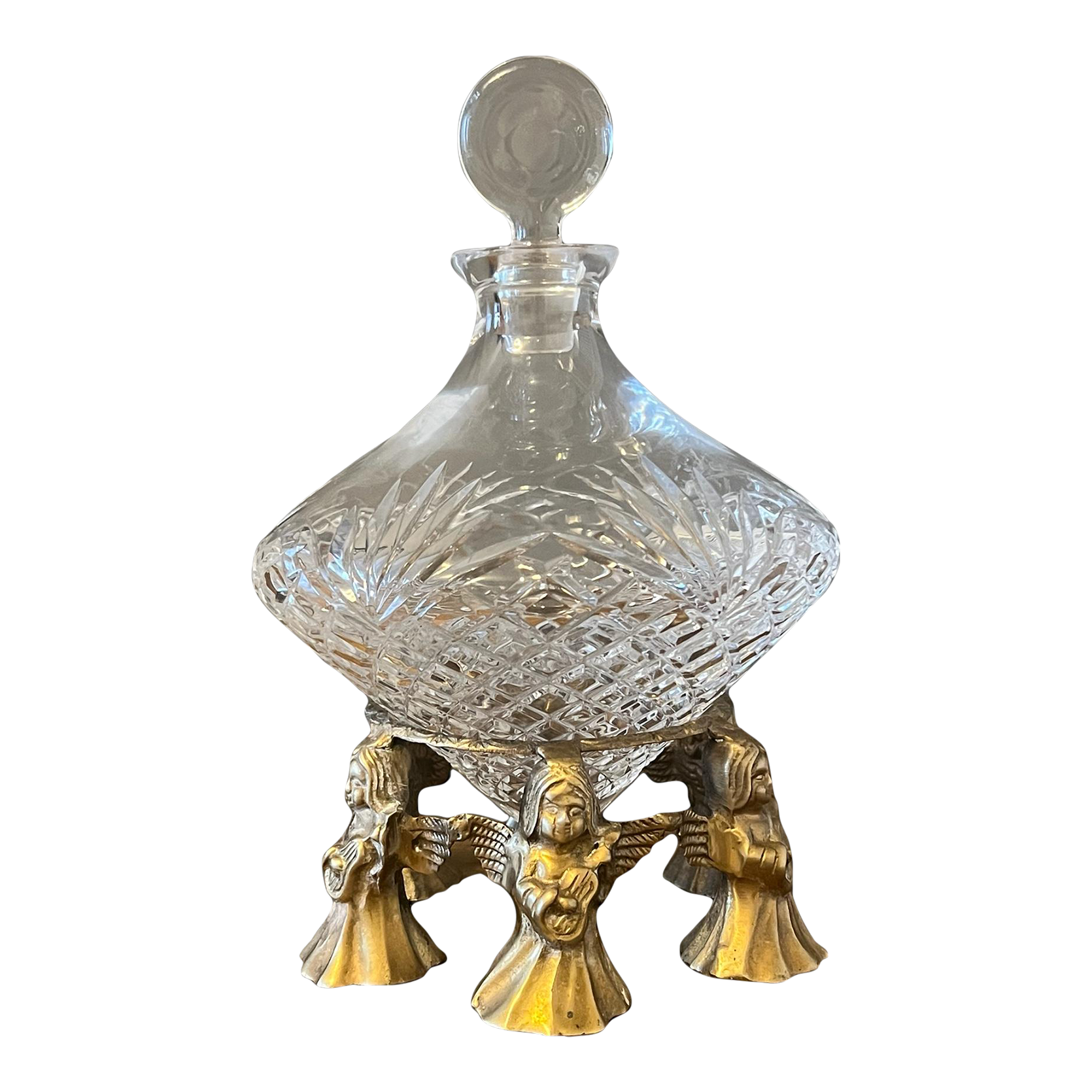 Vintage Astral Crystal Decanter With Brass Stand Chairish