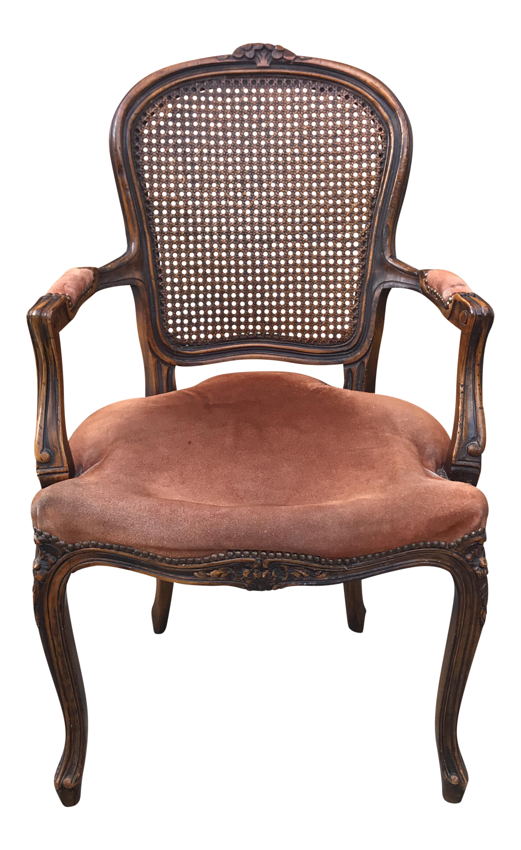 Antique Louis XV Style Cane Back Carved Wood Bergere Chair Chairish