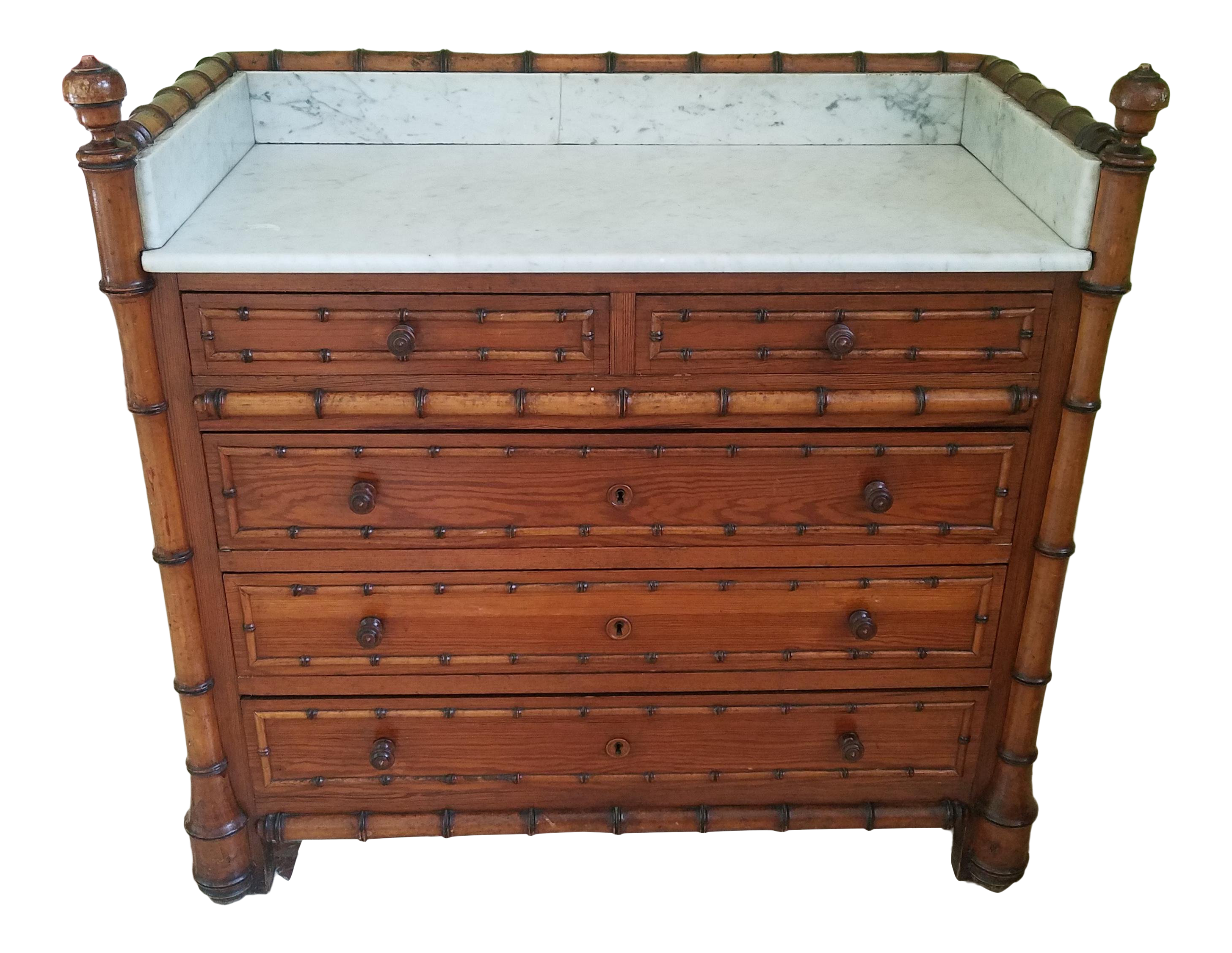 19th Century English Traditional Marble Top Bamboo Chest Of