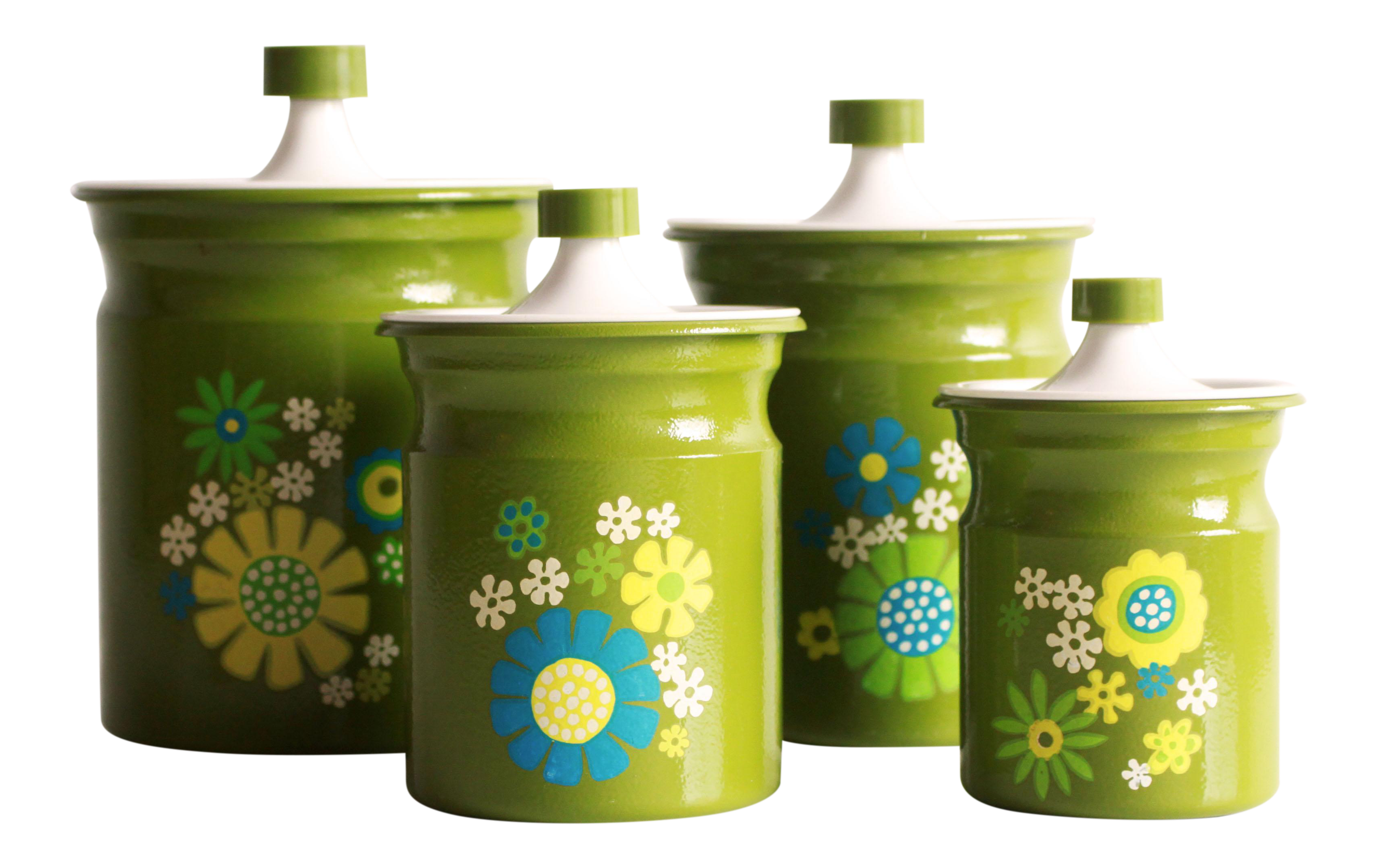 Awesome lime green kitchen canisters Vintage 1970s Flower Power Green Kitchen Canister Set Of 4 Chairish