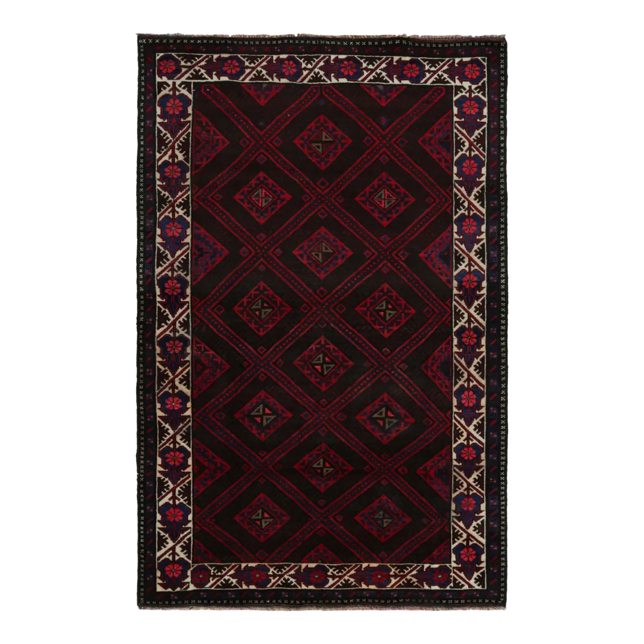 Rug & Kilim's Mashwani Afghan Baluch Rug in Red and Blue