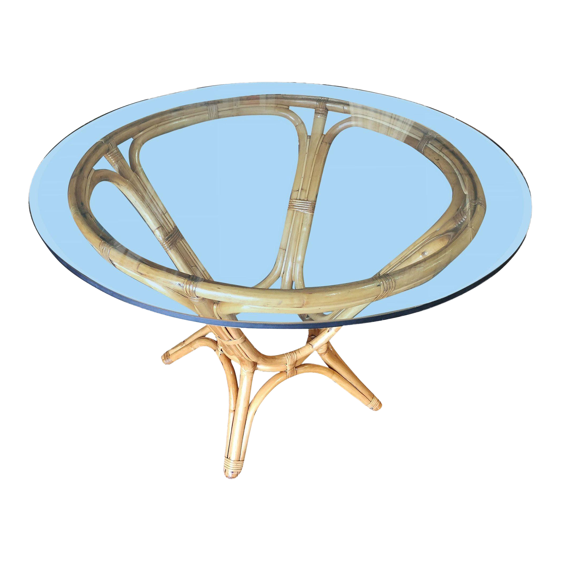 Restored Rattan Dining Table With Round Glass Top Chairish