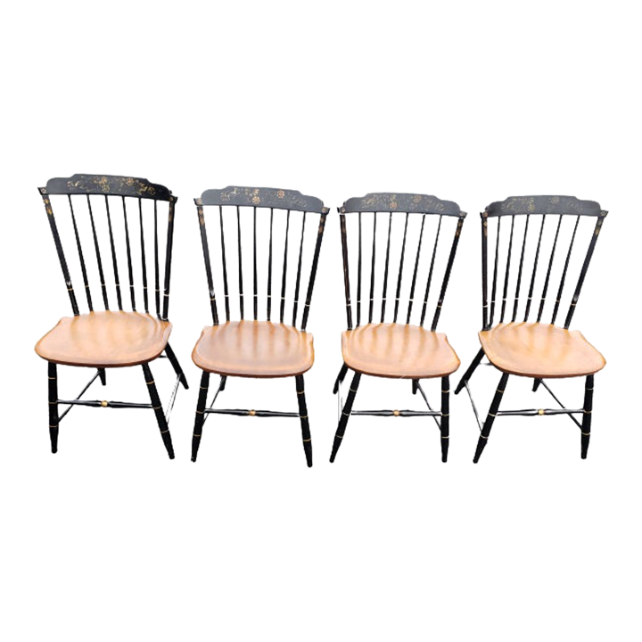 Vintage Authentic L Hitchcock Harvest Windsor Dining Chairs, Set of 4