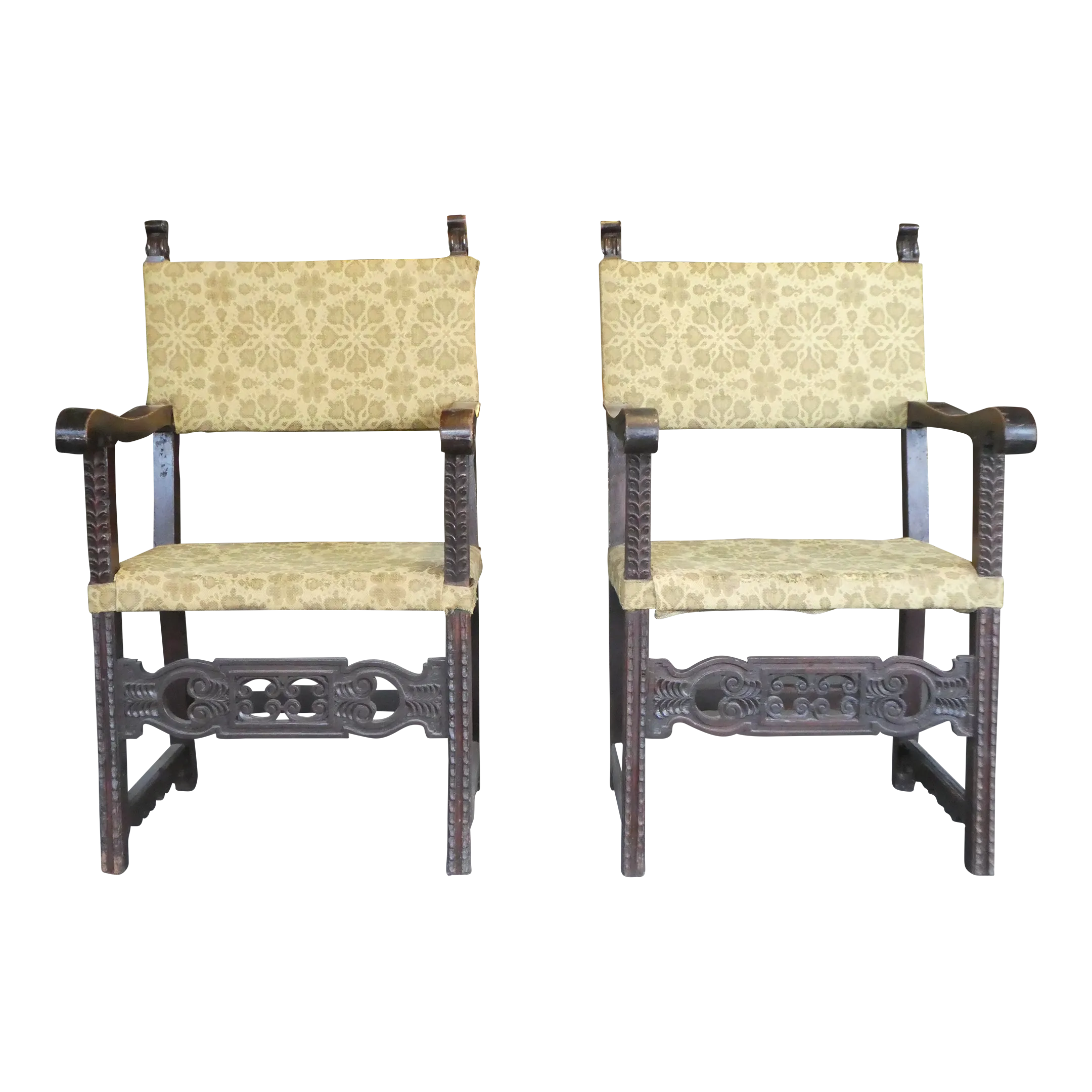 17th Century Spanish Accent Arm Chairs - a Pair