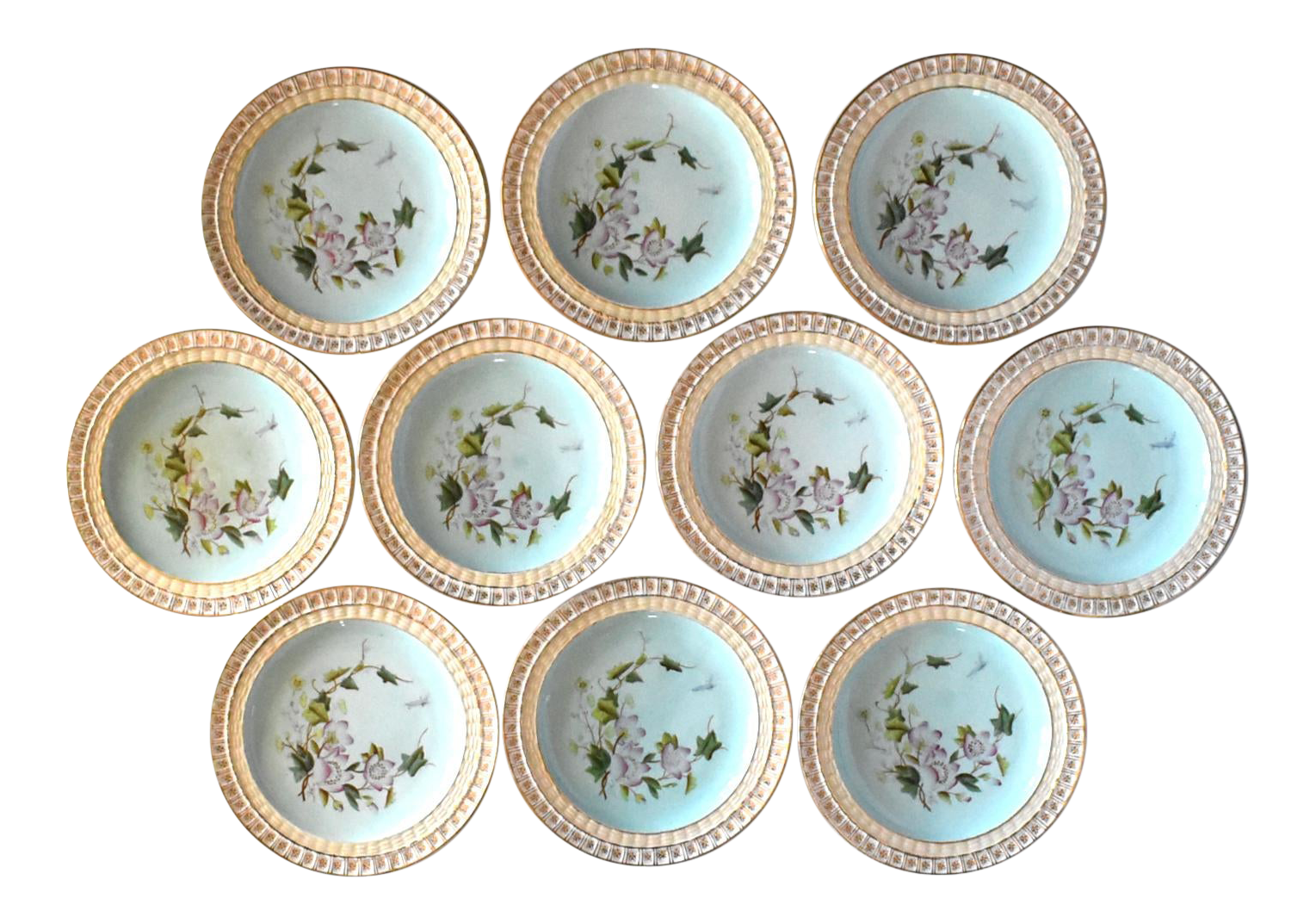 Antique Blue Botanical HandPainted Porcelain Plates Set of 10 Chairish
