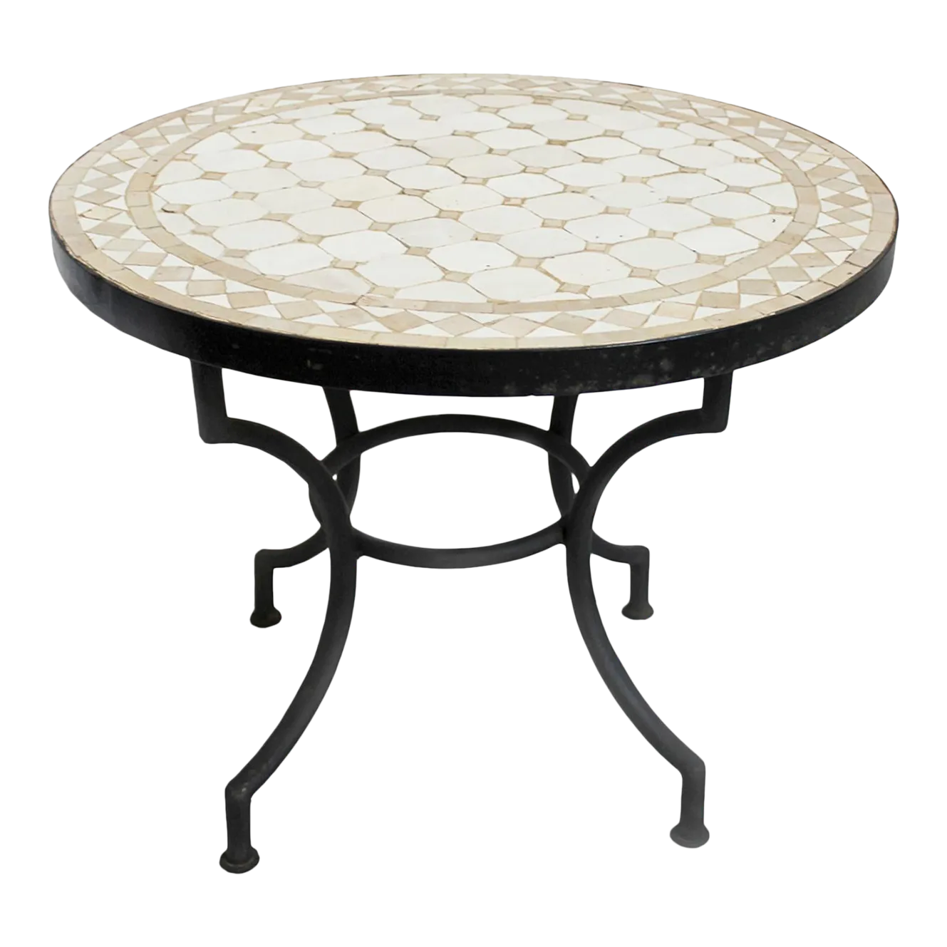 Outdoor Beige White Round Mosaic Side Table Chairish