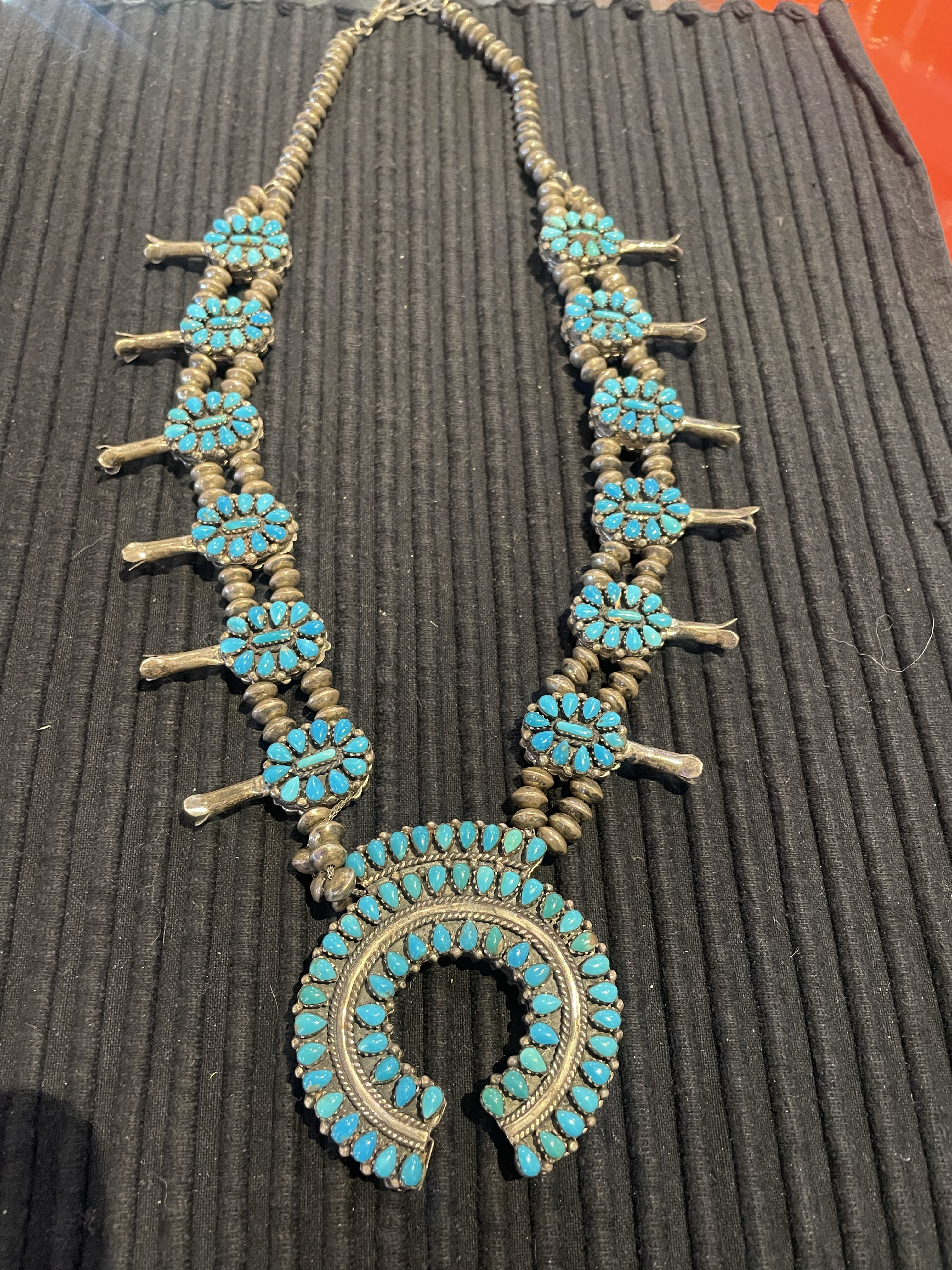 Vintage 2-Sided Navajo Squash Blossom Necklace Sterling