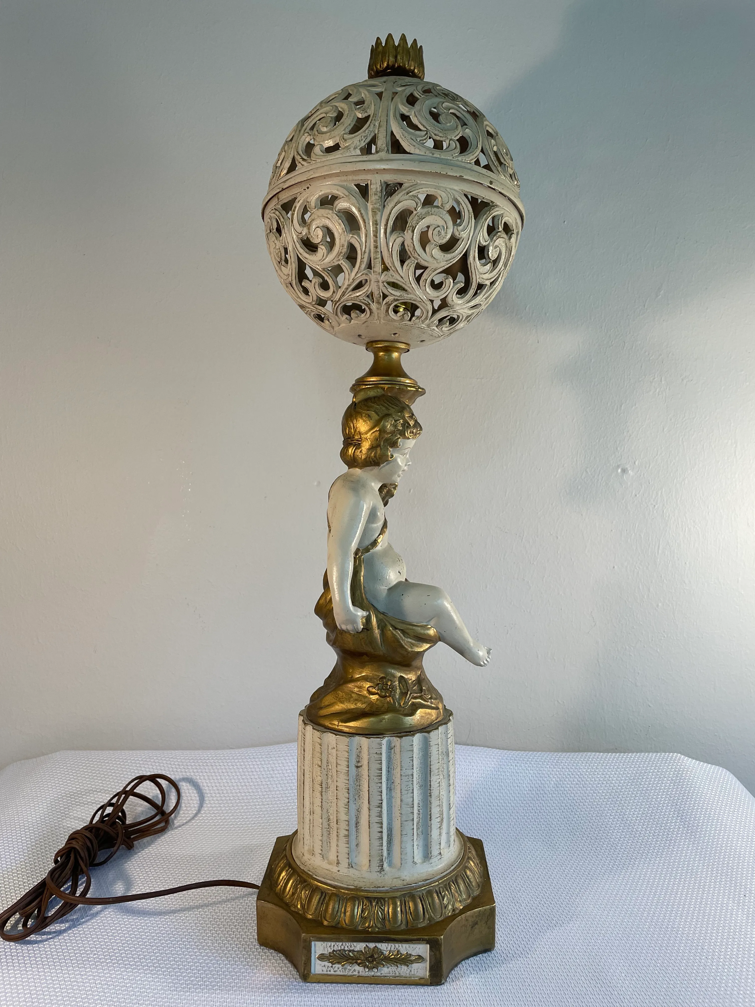 Midcentury Vintage Hollywood Regency Gold and Silver Cherub