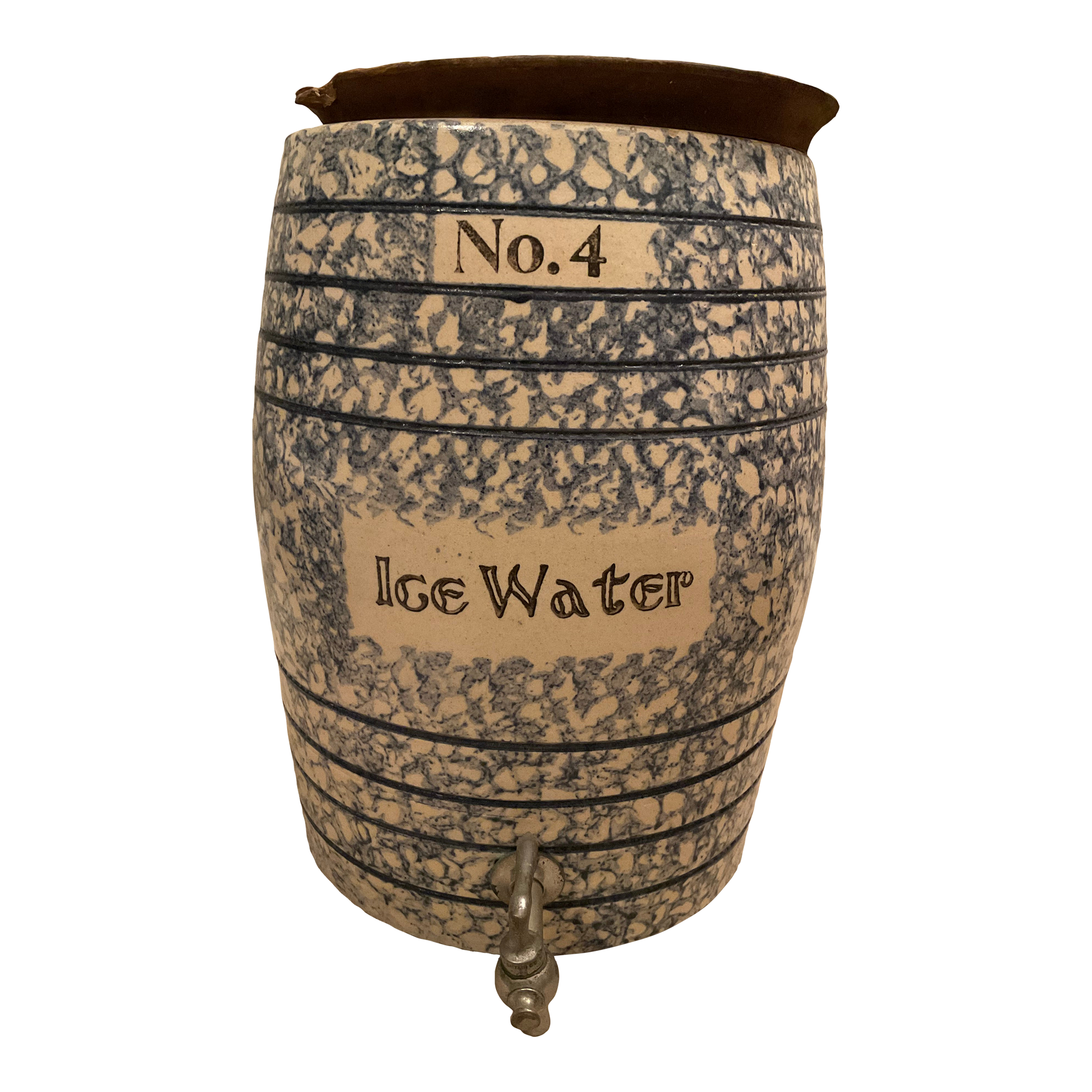 Early 20th Century 4 Gallon Blue Spongeware Ice Water Cooler