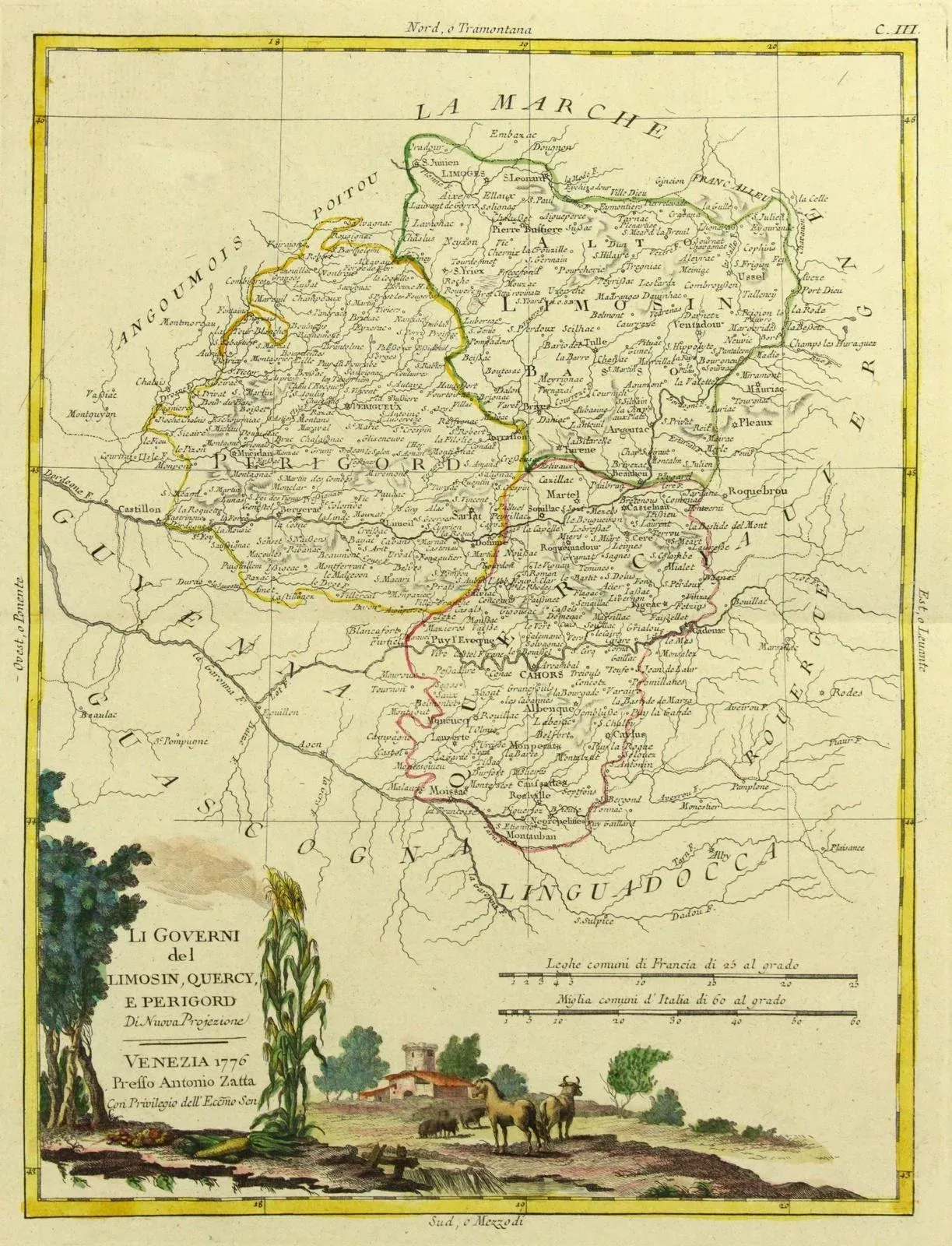 1776 Map of Limousin France by Antonio Zatta (1722-1804) Atlante
