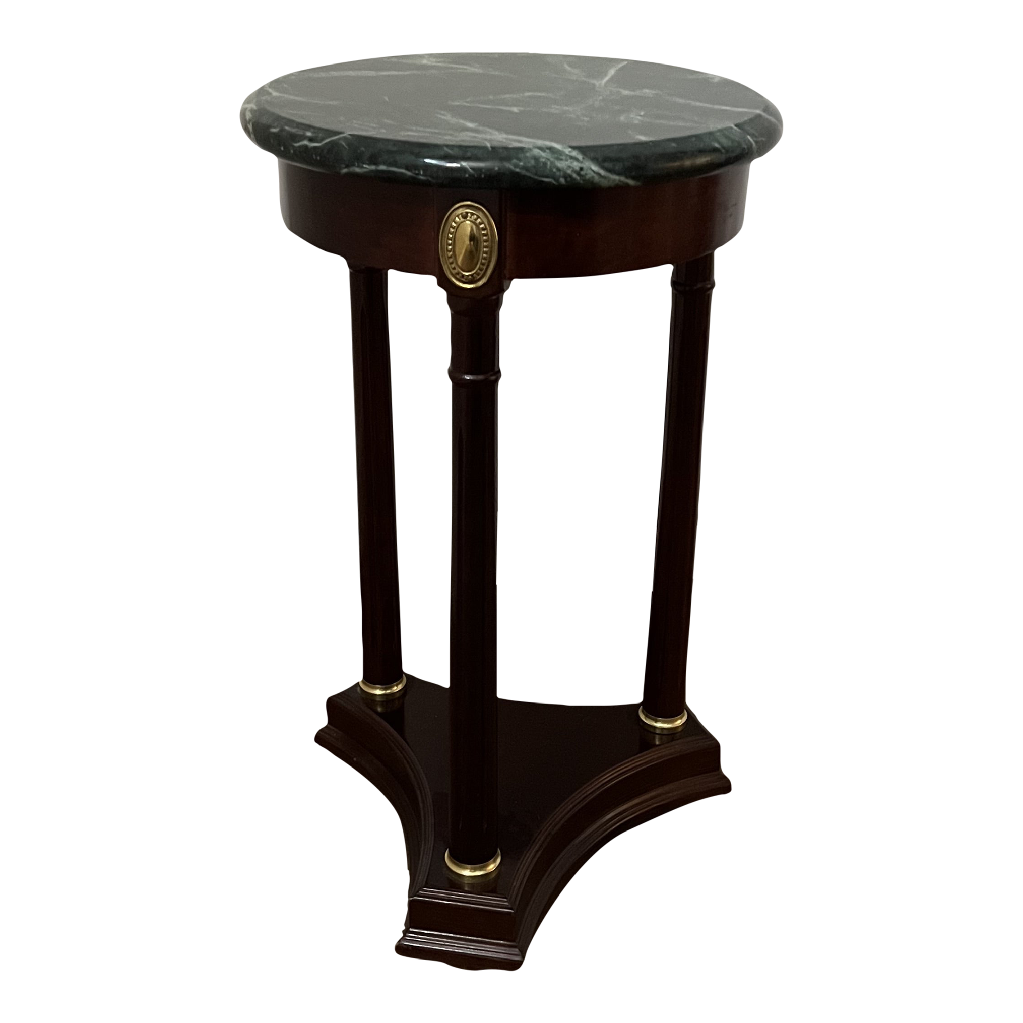 1980s Mahogany Bombay Style Neoclassical Green Marble Top Pedestal End