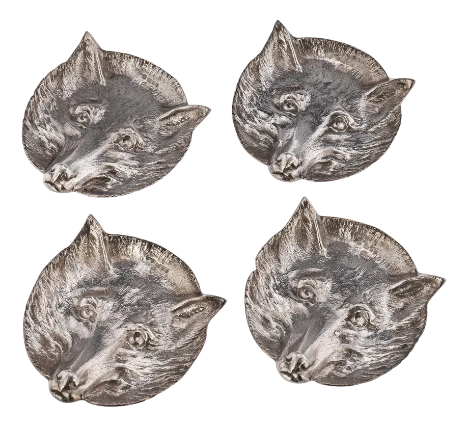 Silver Fox Head Dishes fom Asprey & Co., 1980s, Set of 4