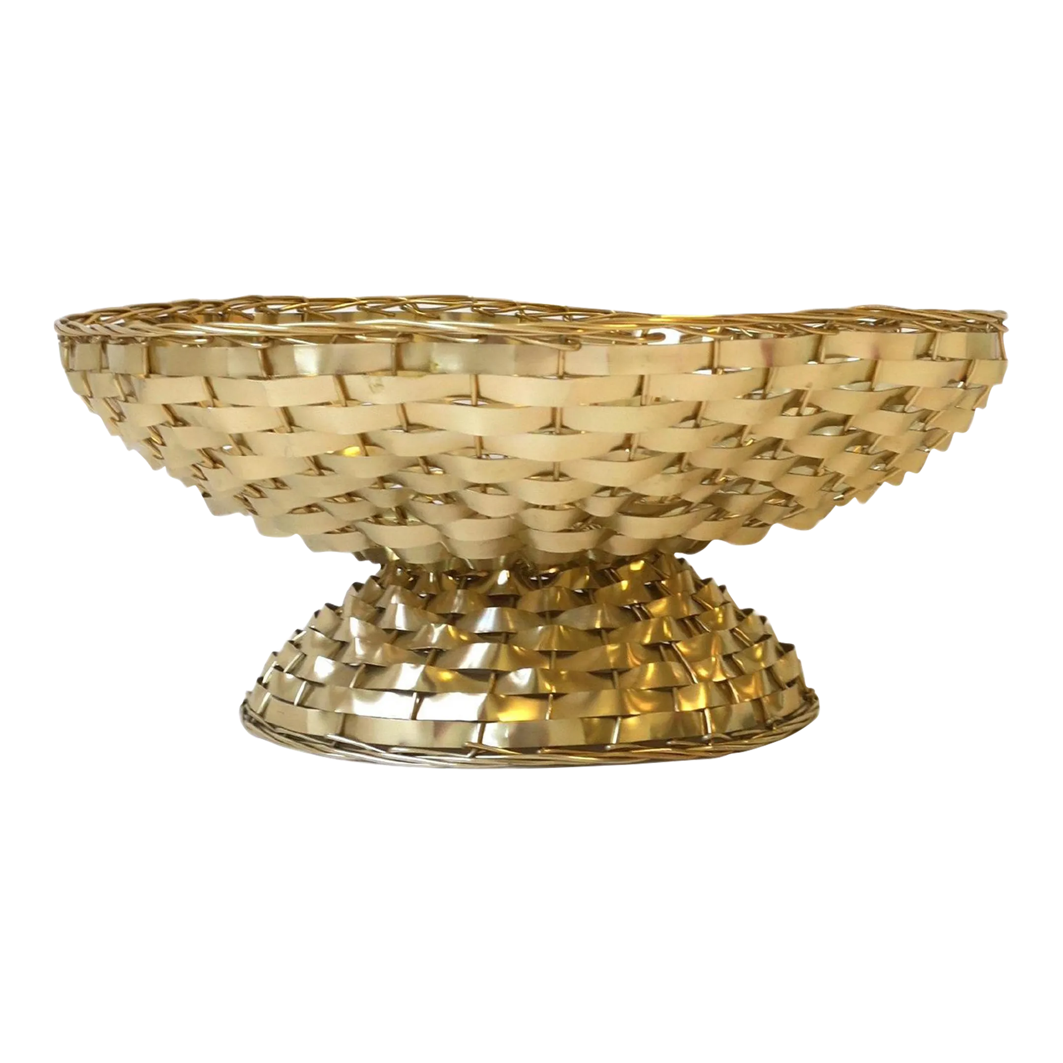 Italian Gold Wire Wicker Compote Basket with Scalloped Edge Chairish