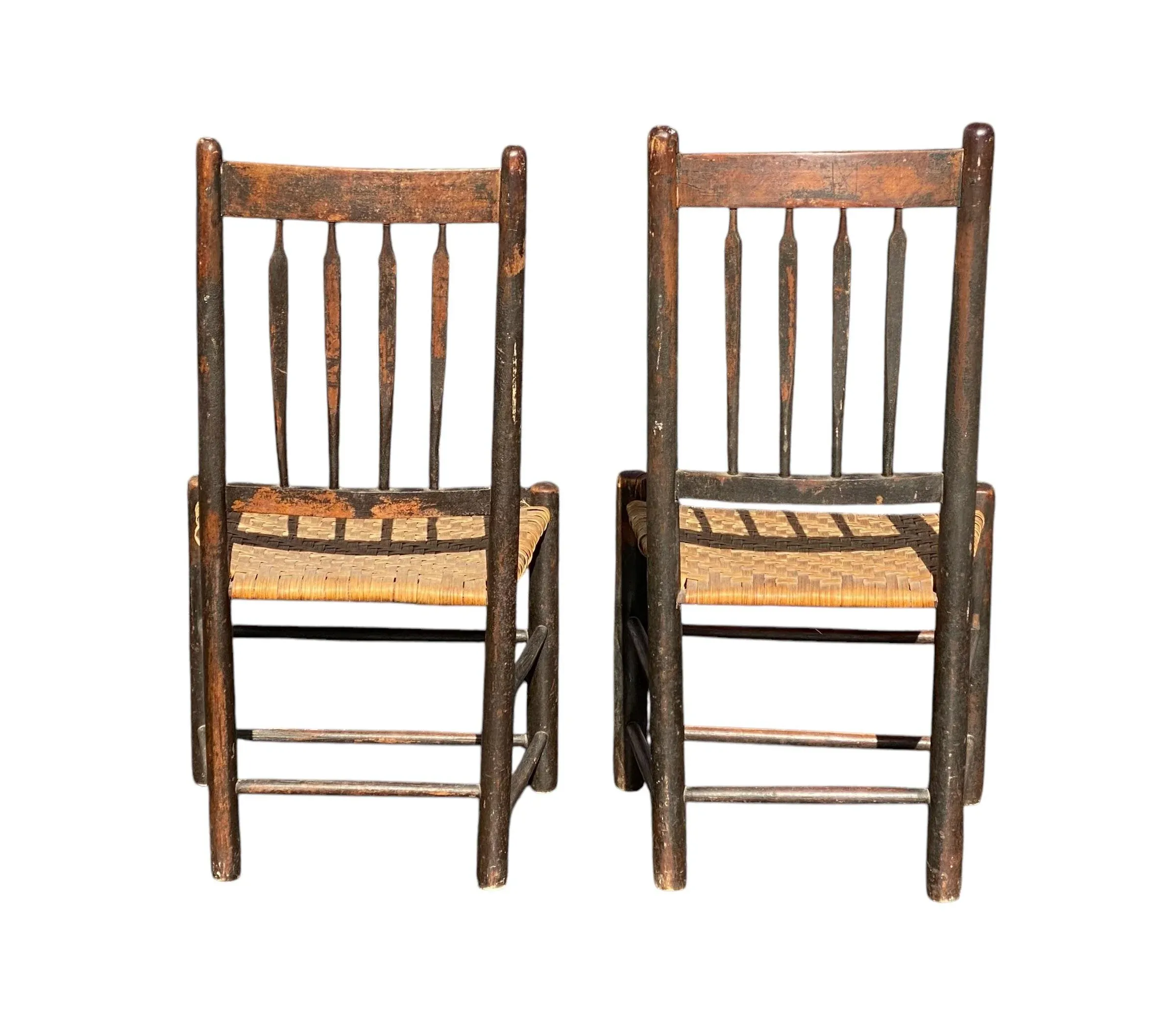 Early 19th Century Antique Pair of Arrowback Chairs With Splint Seats