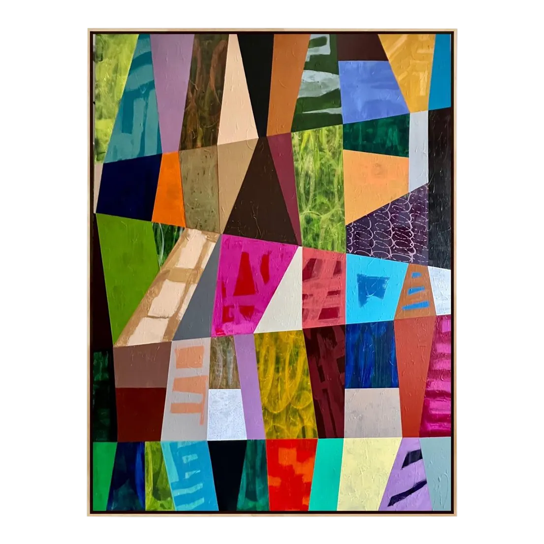 Original Geometric Vivid Framed Abstract Painting by Pamela Harmon