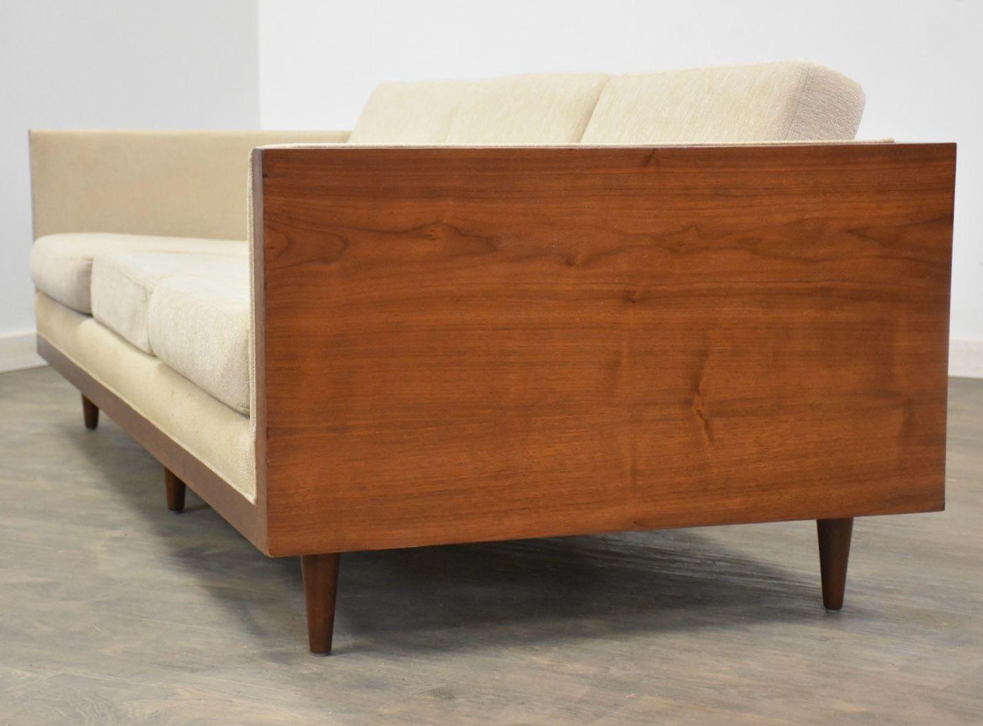 1960s Milo Baughman Style Walnut Beige Case Sofa | Chairish